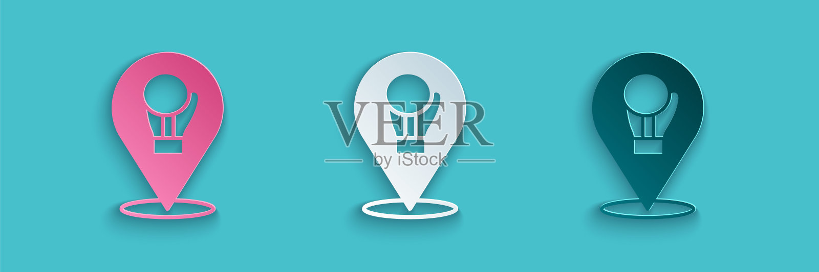 剪纸拳击手套图标孤立的蓝色背景。纸艺风格。向量插画图片素材