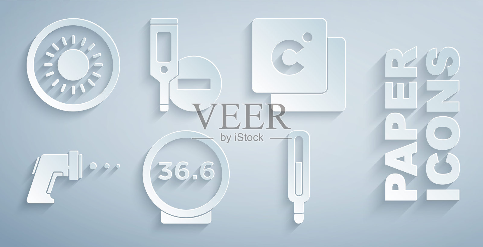 设置医疗温度计、摄氏度、数字和太阳图标。向量插画图片素材