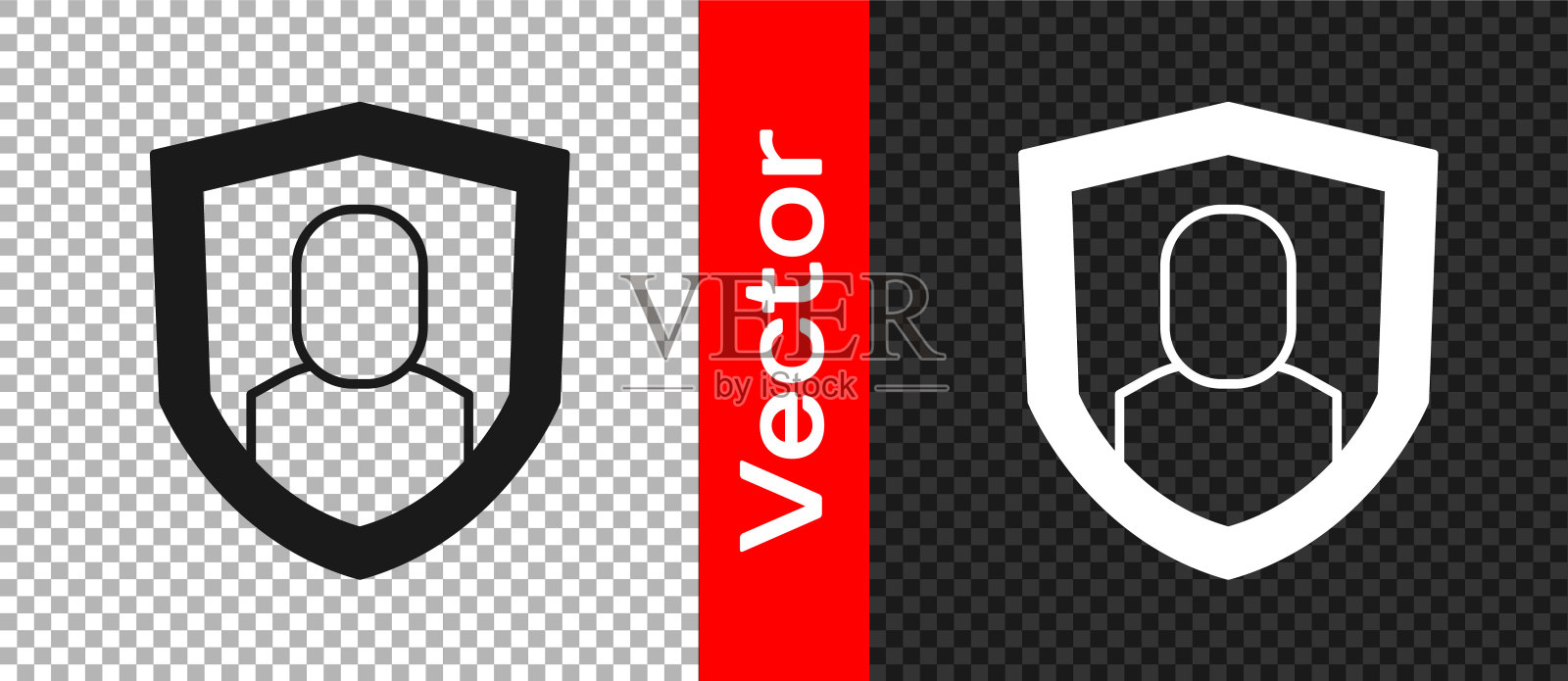 黑色用户保护图标隔离在透明的背景。用户登录安全，密码保护，个人资料保护，身份验证。向量插画图片素材