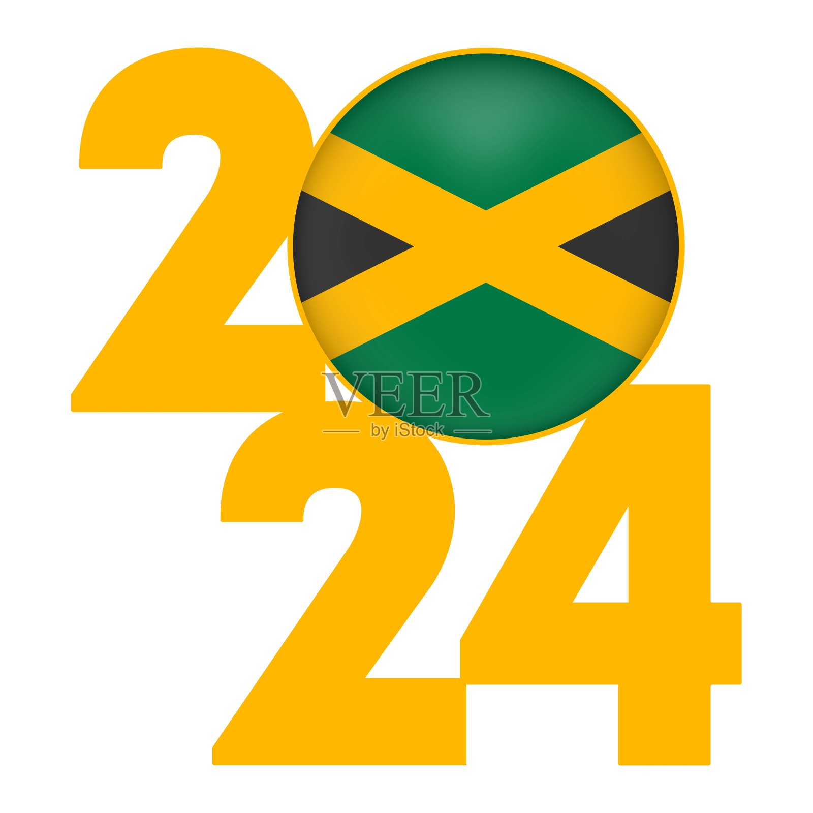 2024年新年快乐的横幅里面有牙买加国旗。矢量插图。插画图片素材