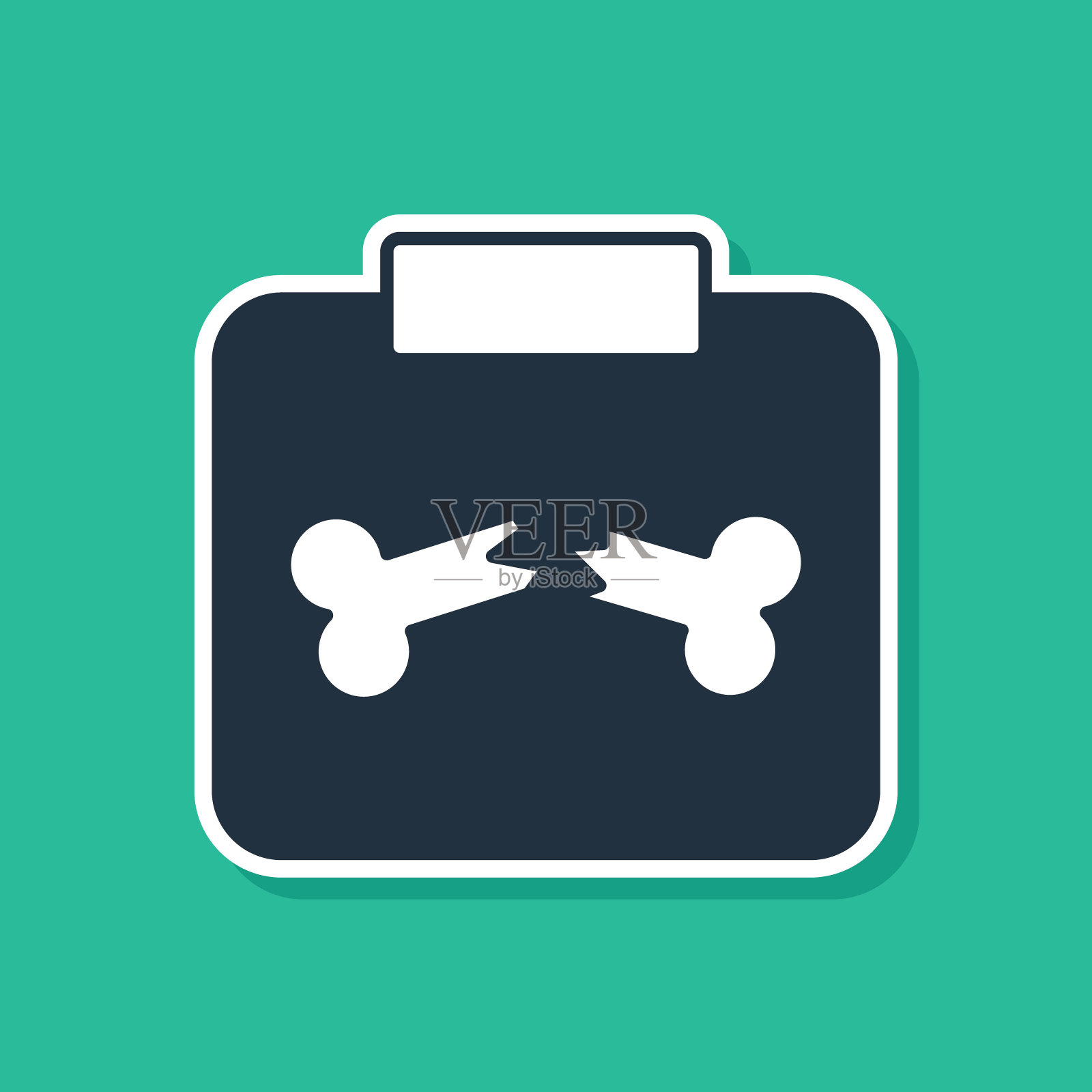 蓝色x射线照片与骨折图标隔离在绿色背景。向量插画图片素材