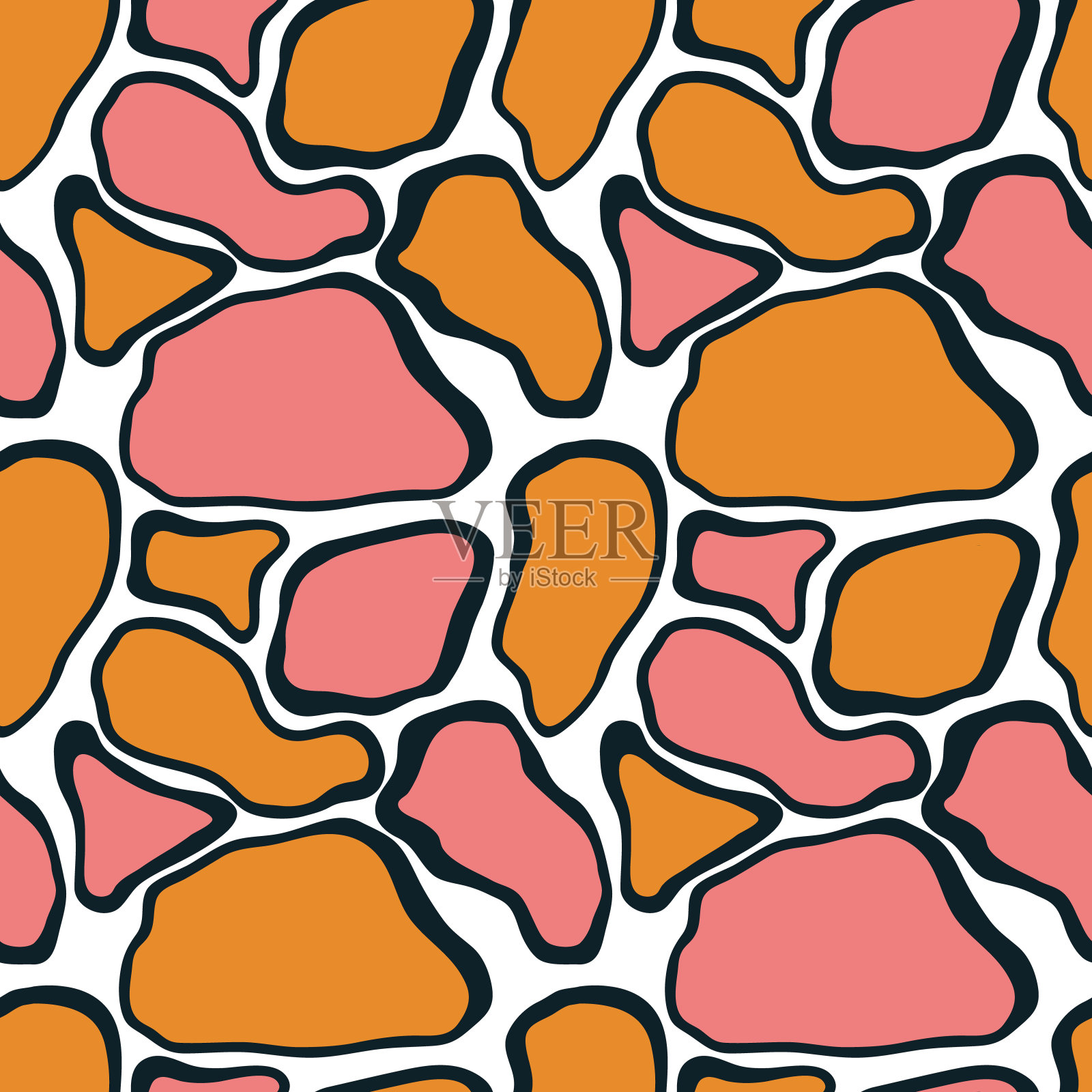 矢量无缝图案的抽象纹理与长颈鹿的斑点。创意背景与点橙色，粉红色和黑色条纹。波浪形的装饰图案插画图片素材