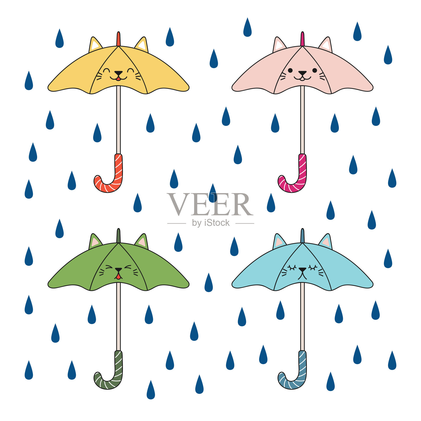 萌猫伞插画图片素材