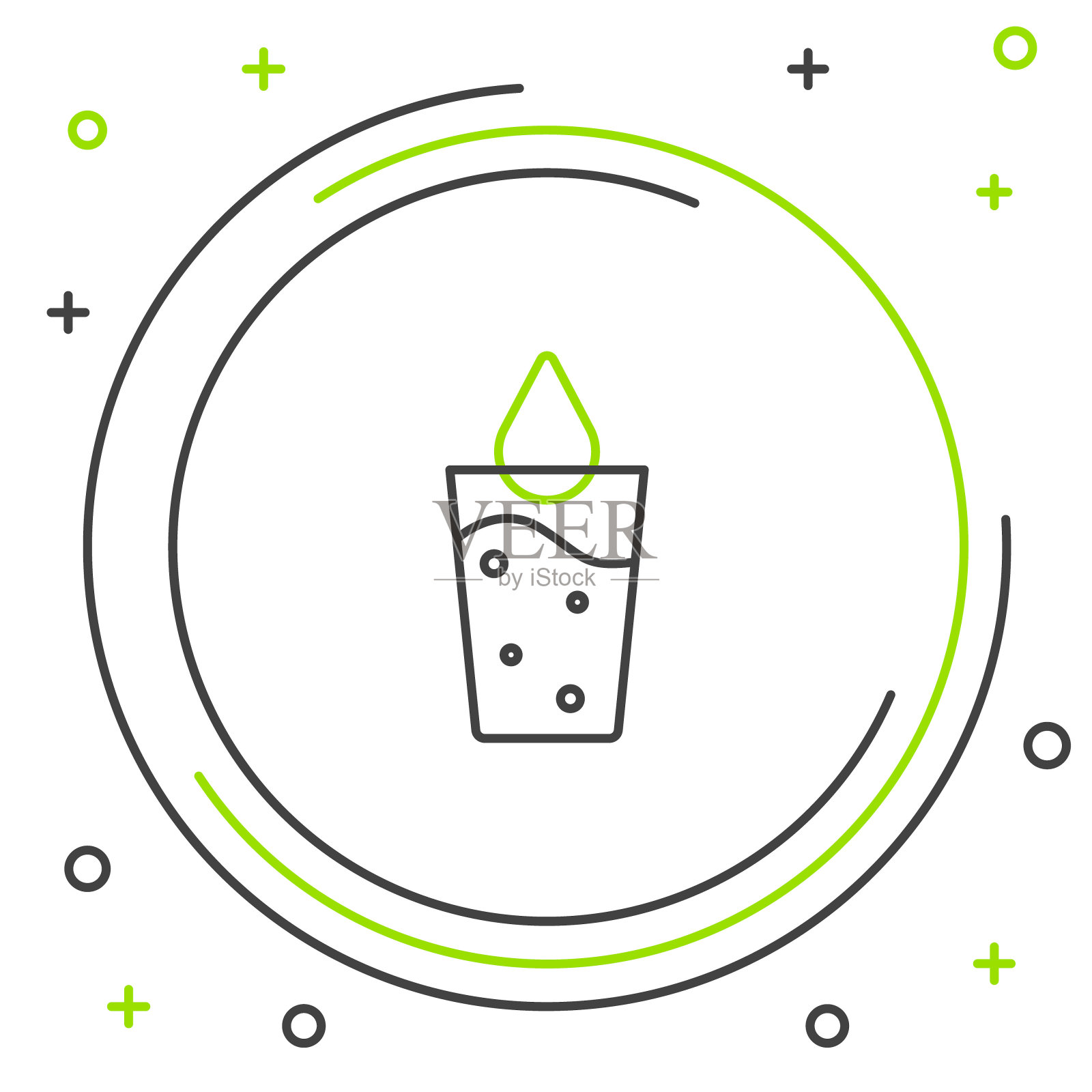 线玻璃与水图标隔离在白色背景。苏打水的玻璃。色彩缤纷的轮廓概念。向量插画图片素材