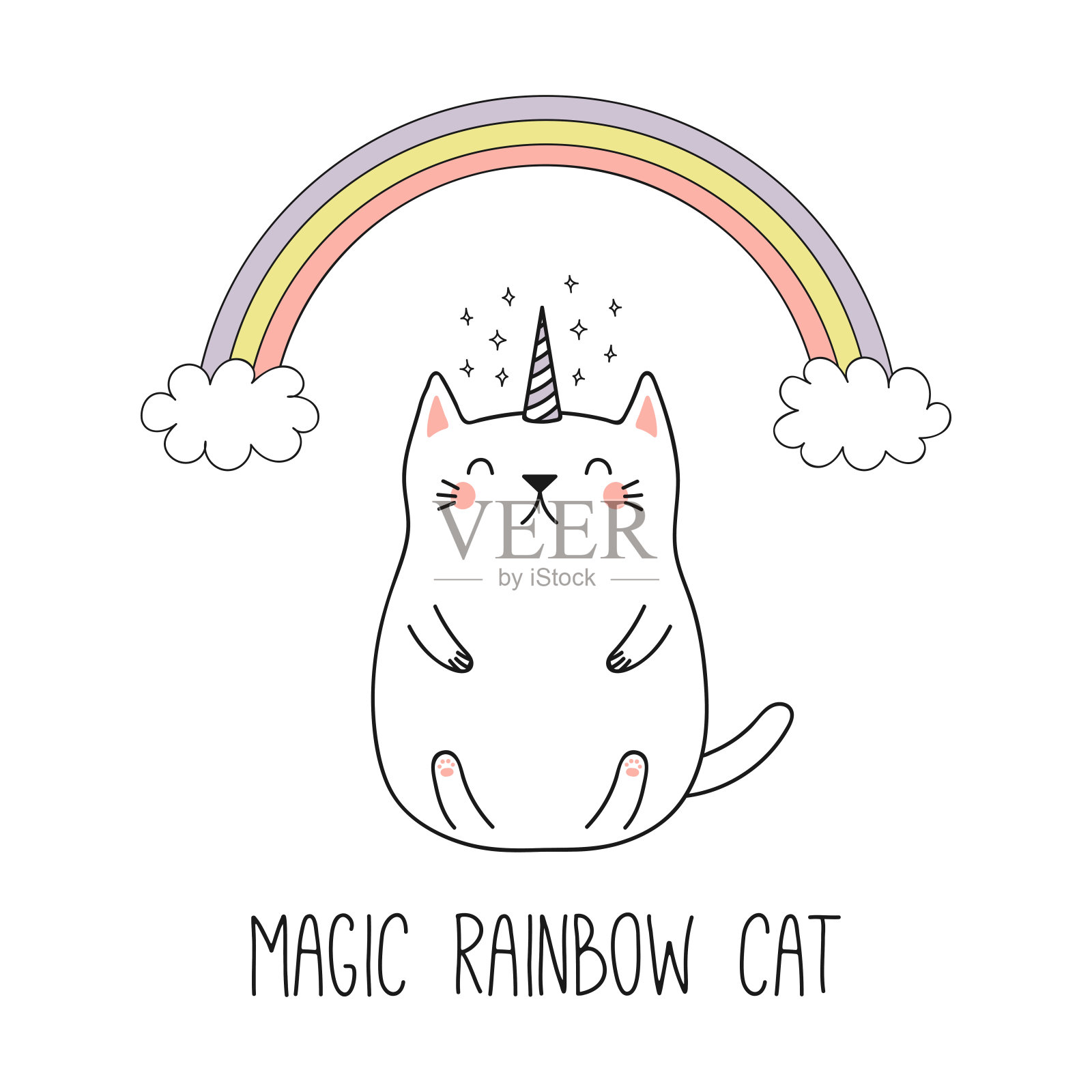 可爱的独角兽猫插画图片素材