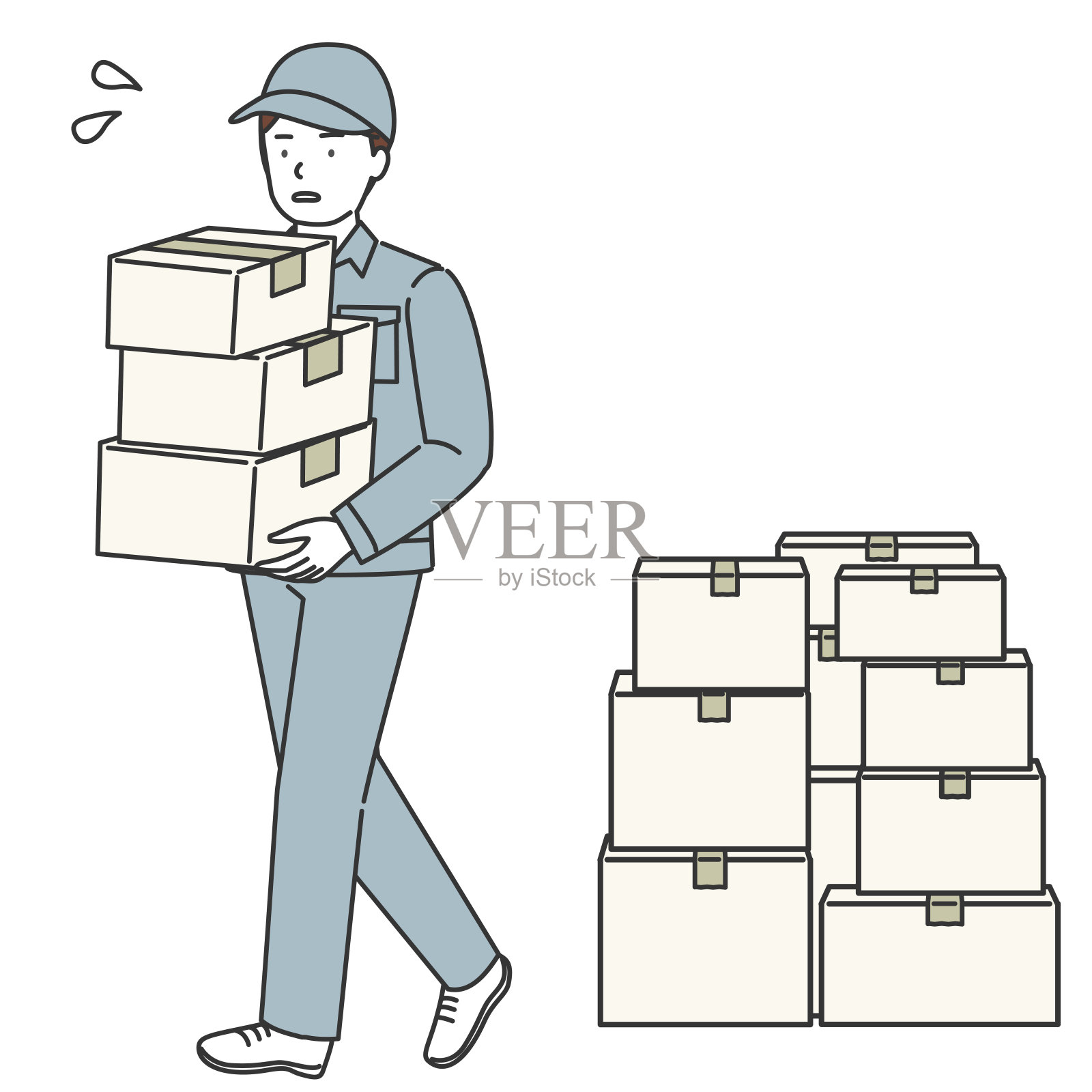 快递员带着叠盒男卡通插画图片素材