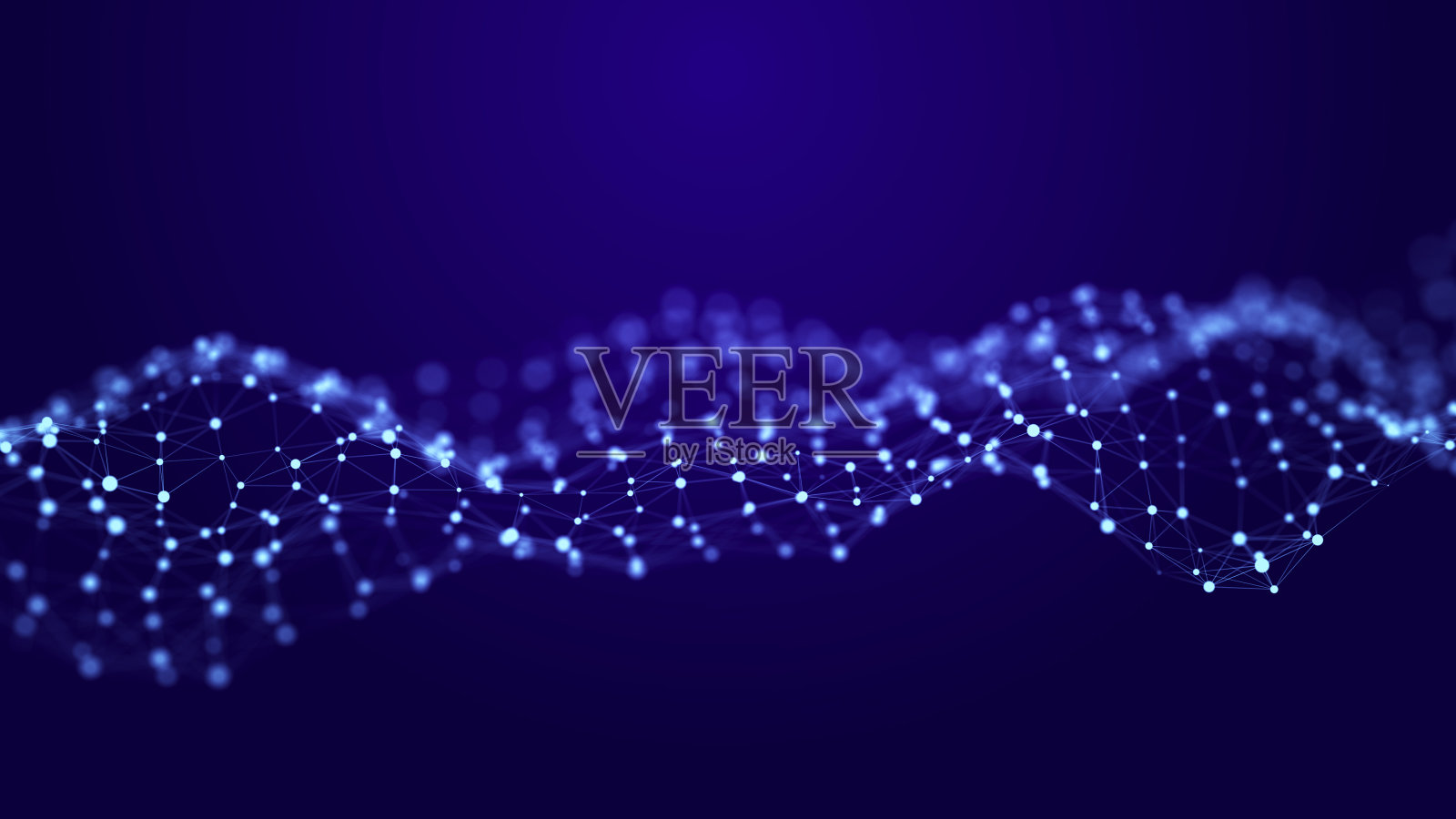 带有移动粒子的未来波点。抽象的技术背景。大数据三维可视化。3 d渲染。照片摄影图片