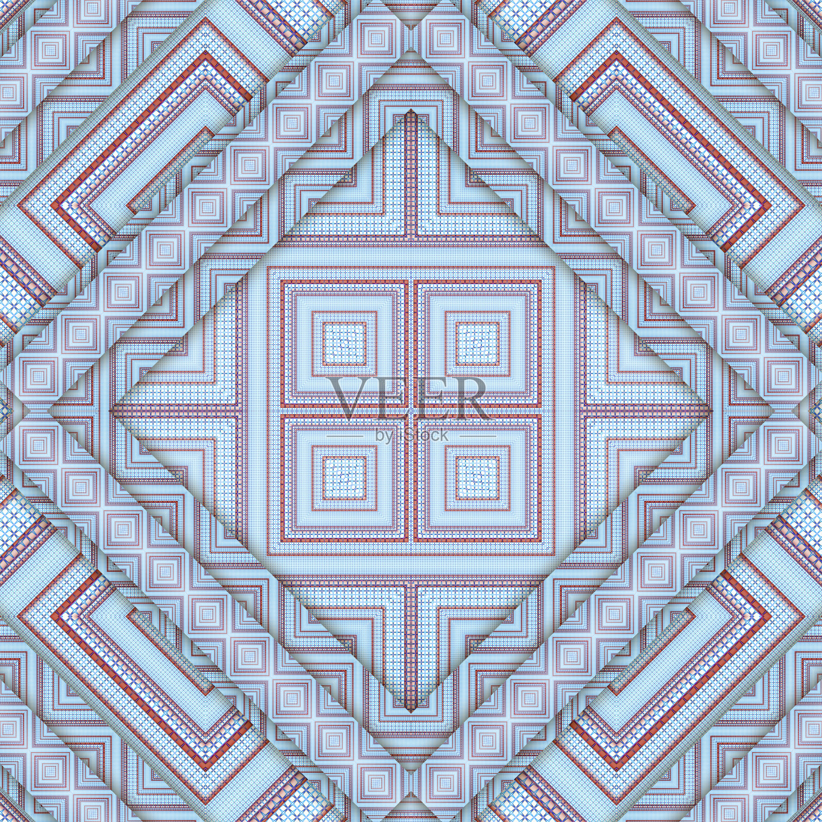 抽象几何形状几何图案艺术图案背景。现代土工织物菱形图案纺织品样板女士连衣裙，男士衬衫全印花块。3 d效果。照片摄影图片