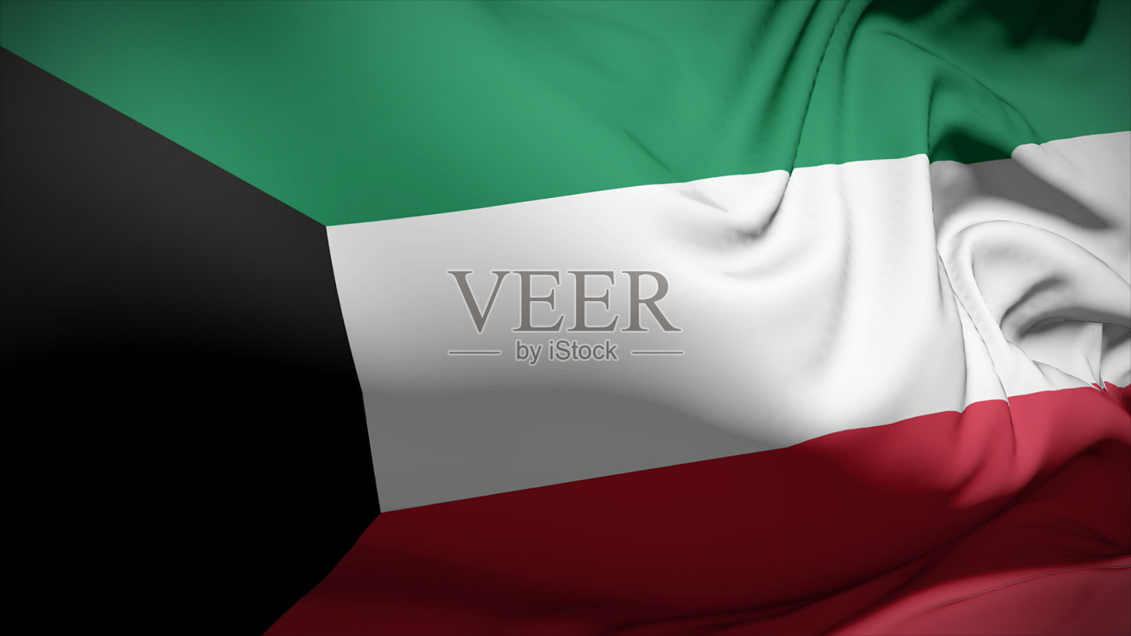 科威特国旗在风中飘扬的特写镜头。照片摄影图片