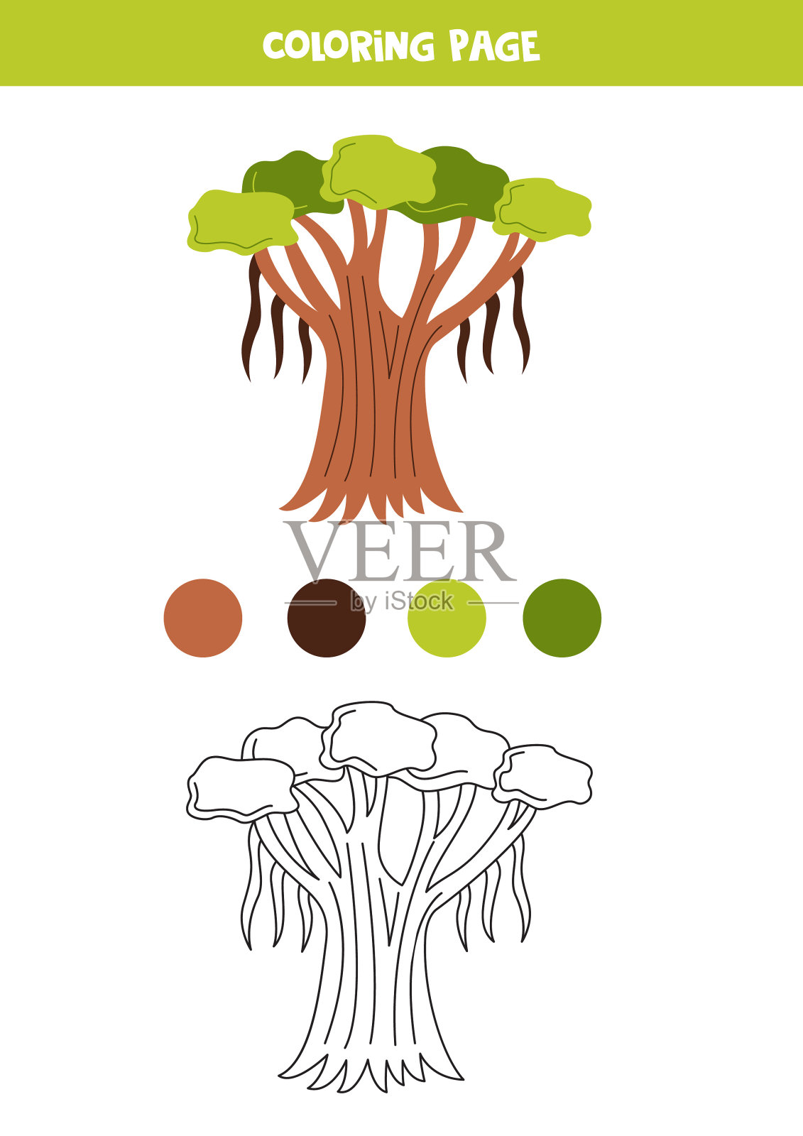 彩色可爱的卡通榕树。孩子们的工作表。插画图片素材