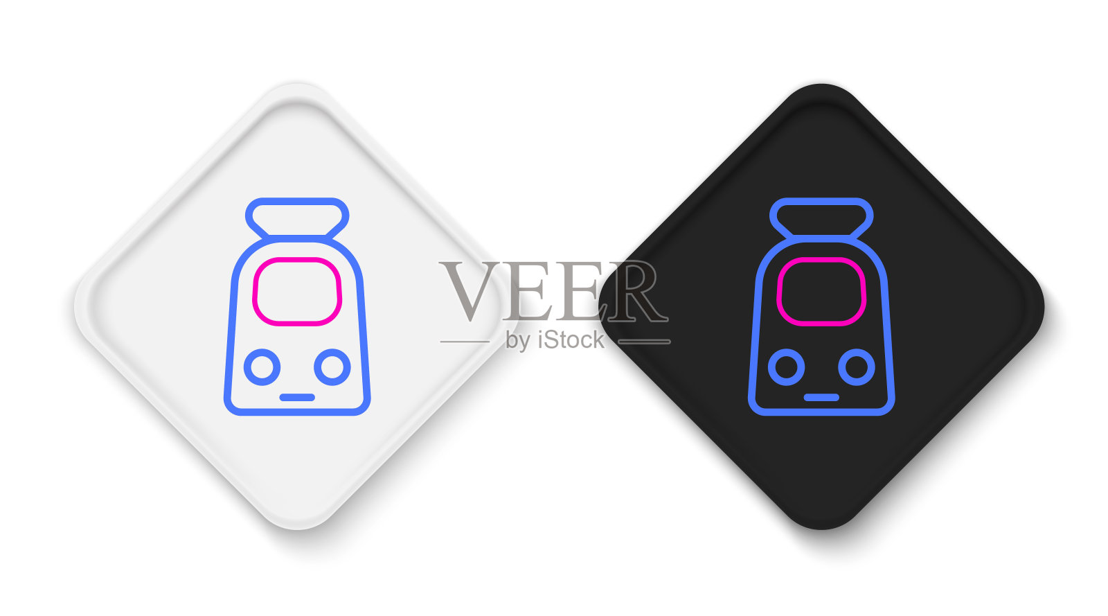 线火车和铁路图标孤立的白色背景。公共交通标志。地铁列车运输。地铁地下。色彩缤纷的轮廓概念。向量插画图片素材