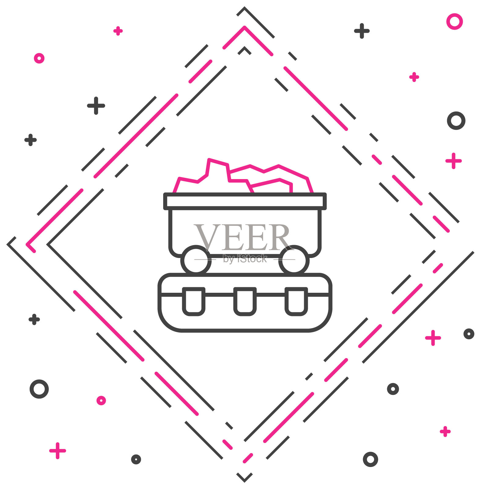 线煤火车车厢图标孤立的白色背景。铁路运输。色彩缤纷的轮廓概念。向量插画图片素材