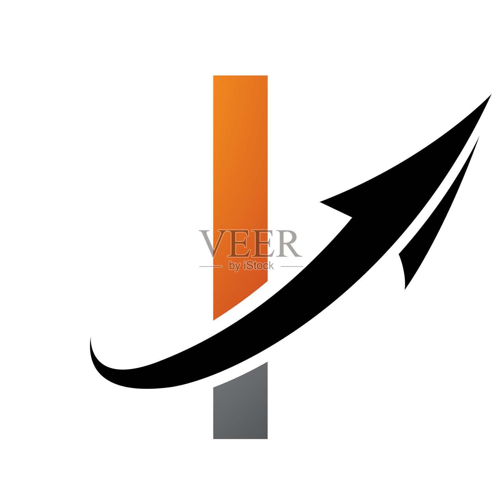 橙色和黑色未来主义字母I图标与箭头插画图片素材