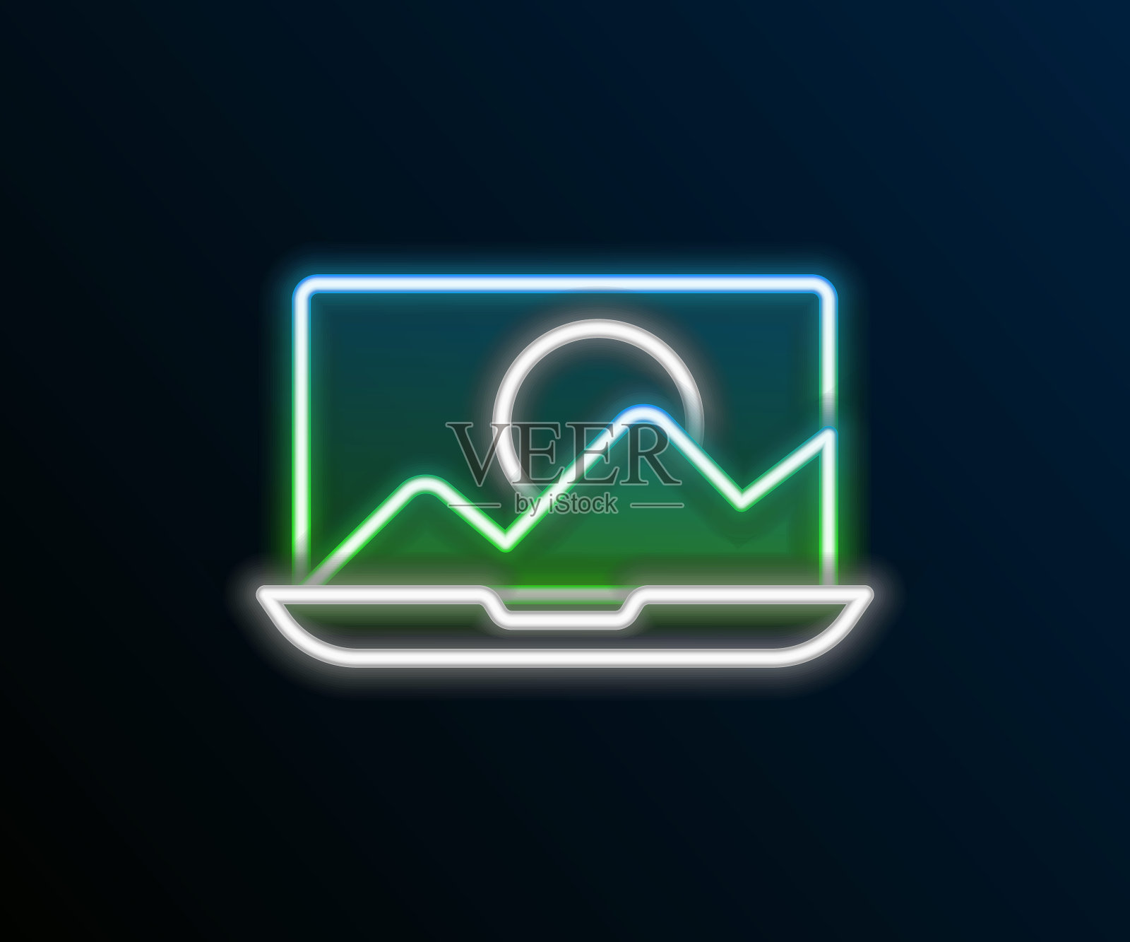 发光的霓虹灯线照片修饰图标孤立的黑色背景。摄影师，摄影，润饰图标。色彩缤纷的轮廓概念。向量插画图片素材