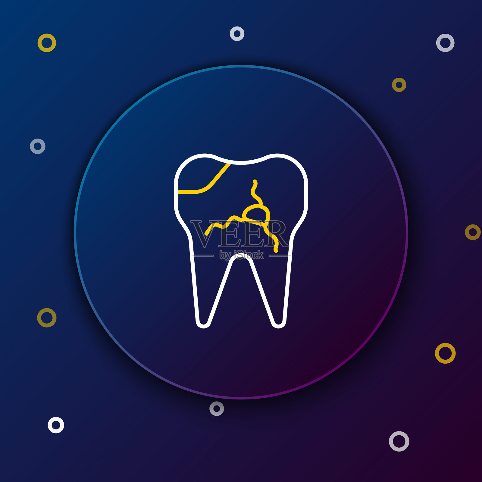 线断牙图标隔离在蓝色背景。牙齿问题图标。牙齿护理标志。色彩缤纷的轮廓概念。向量插画图片素材
