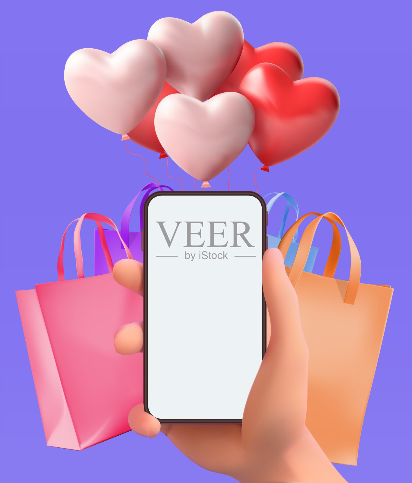 手持智能手机和在线购买手机应用商店横幅设计。支付和购物与手机样机插图概念插画图片素材