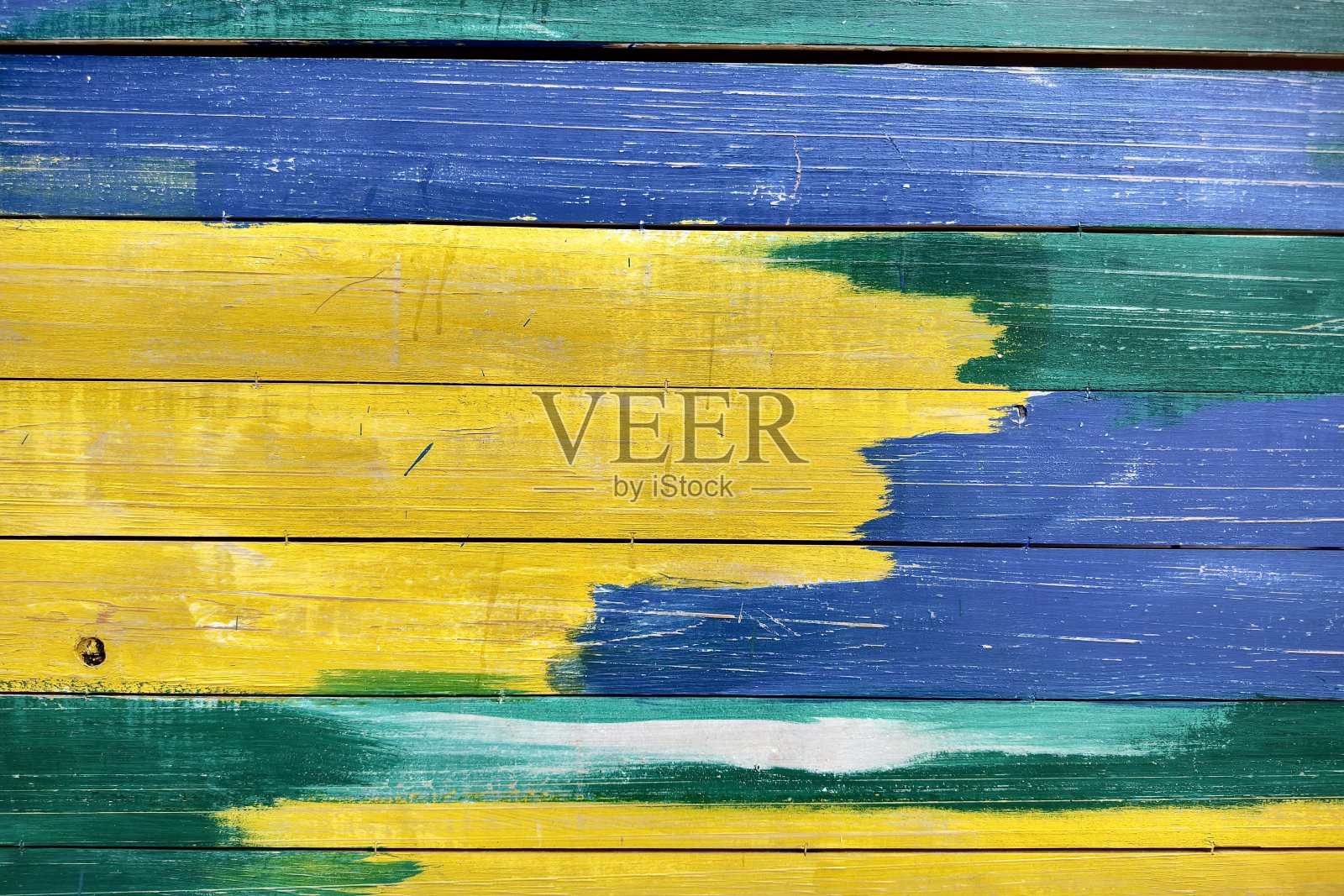 绿色，黄色，蓝色的木材纹理和背景照片摄影图片