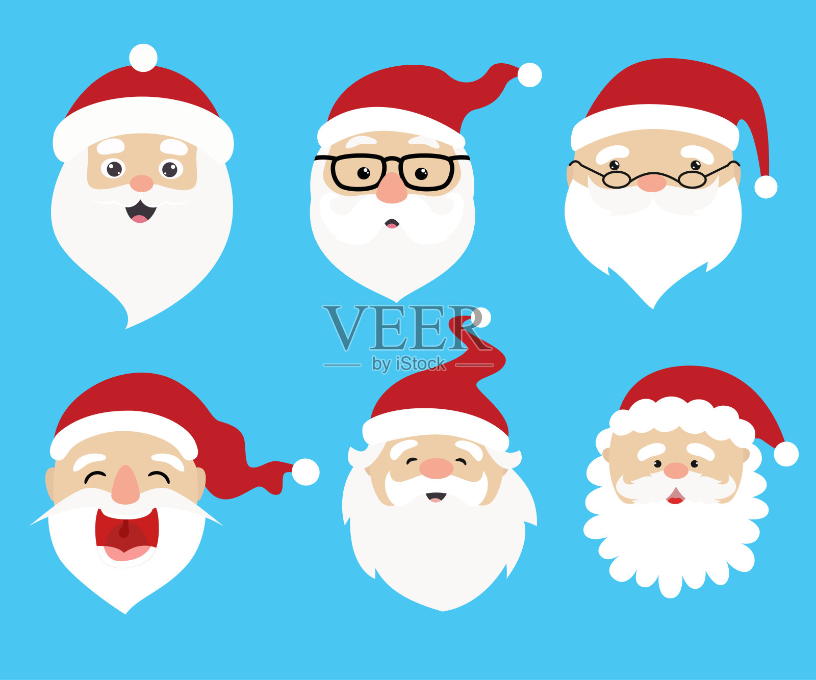 圣诞老人矢量字符集，可爱的圣诞图标，雪人表情符号。插画图片素材