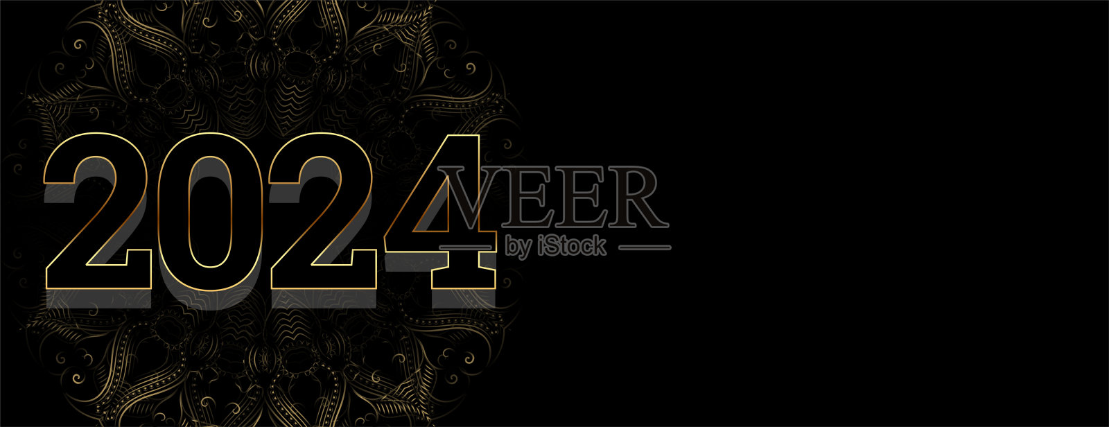 3d风格2024文字新年假期深色壁纸设计插画图片素材