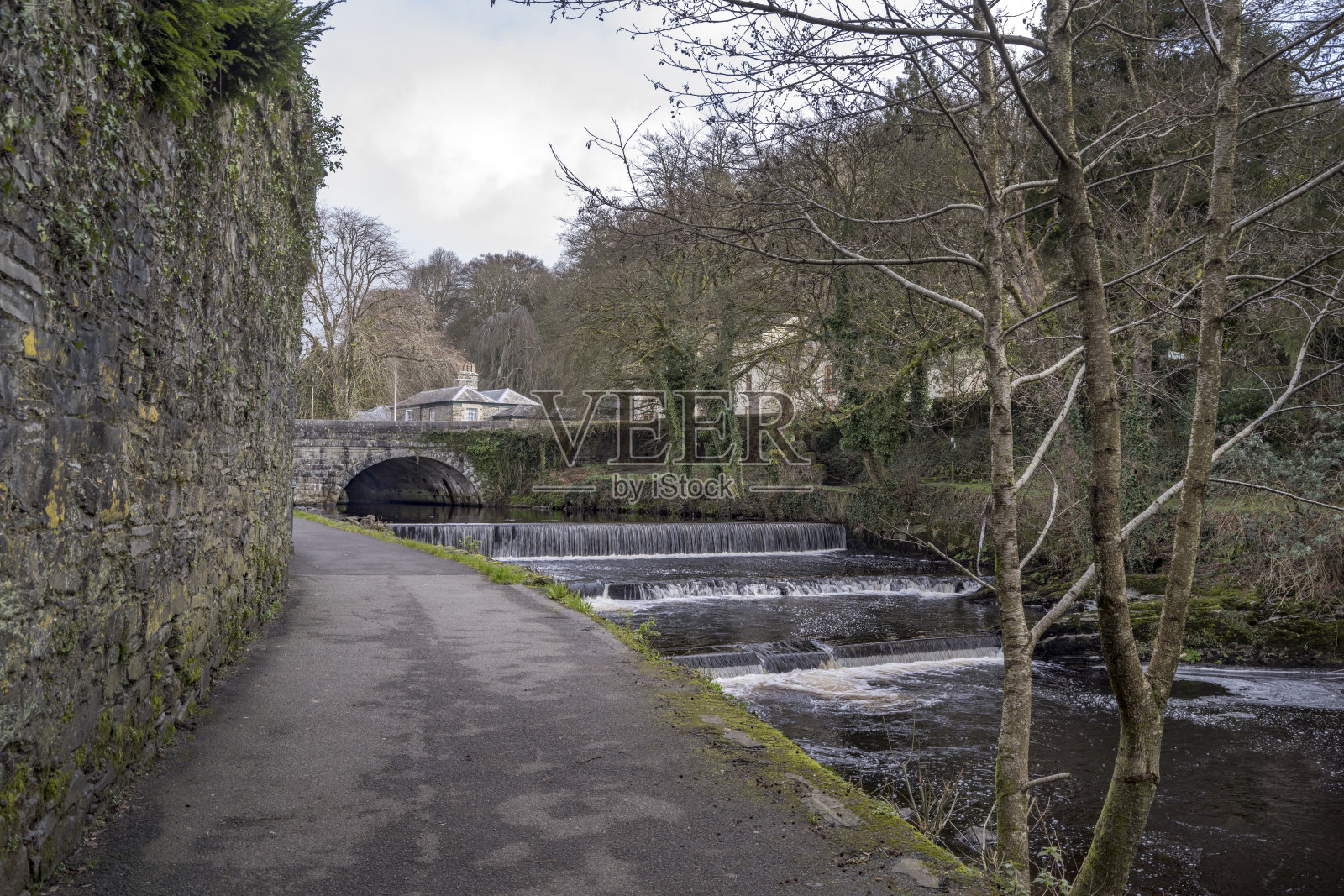 塔维斯托克冬季河边散步照片摄影图片