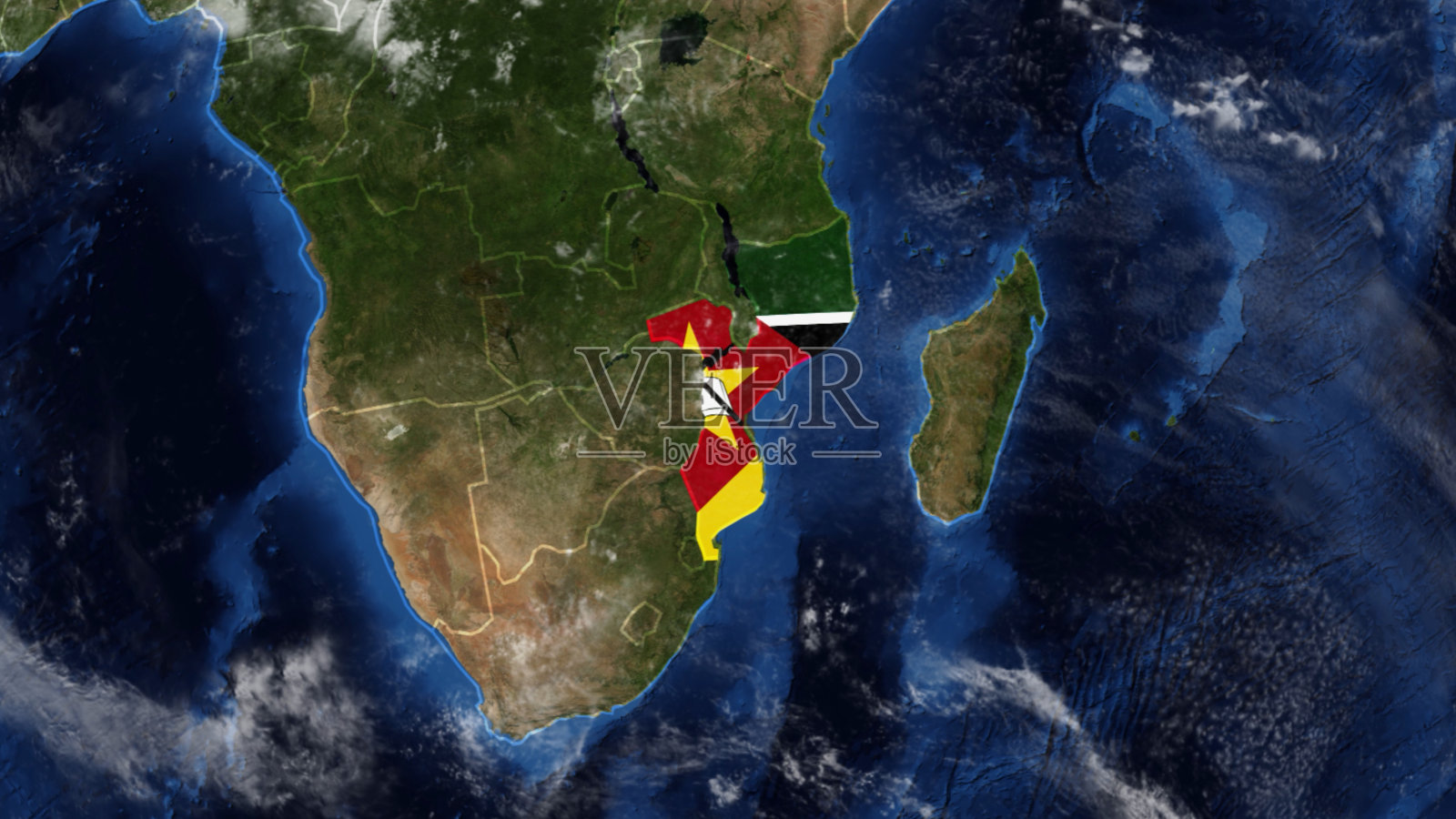 国旗装饰的莫桑比克地图照片摄影图片