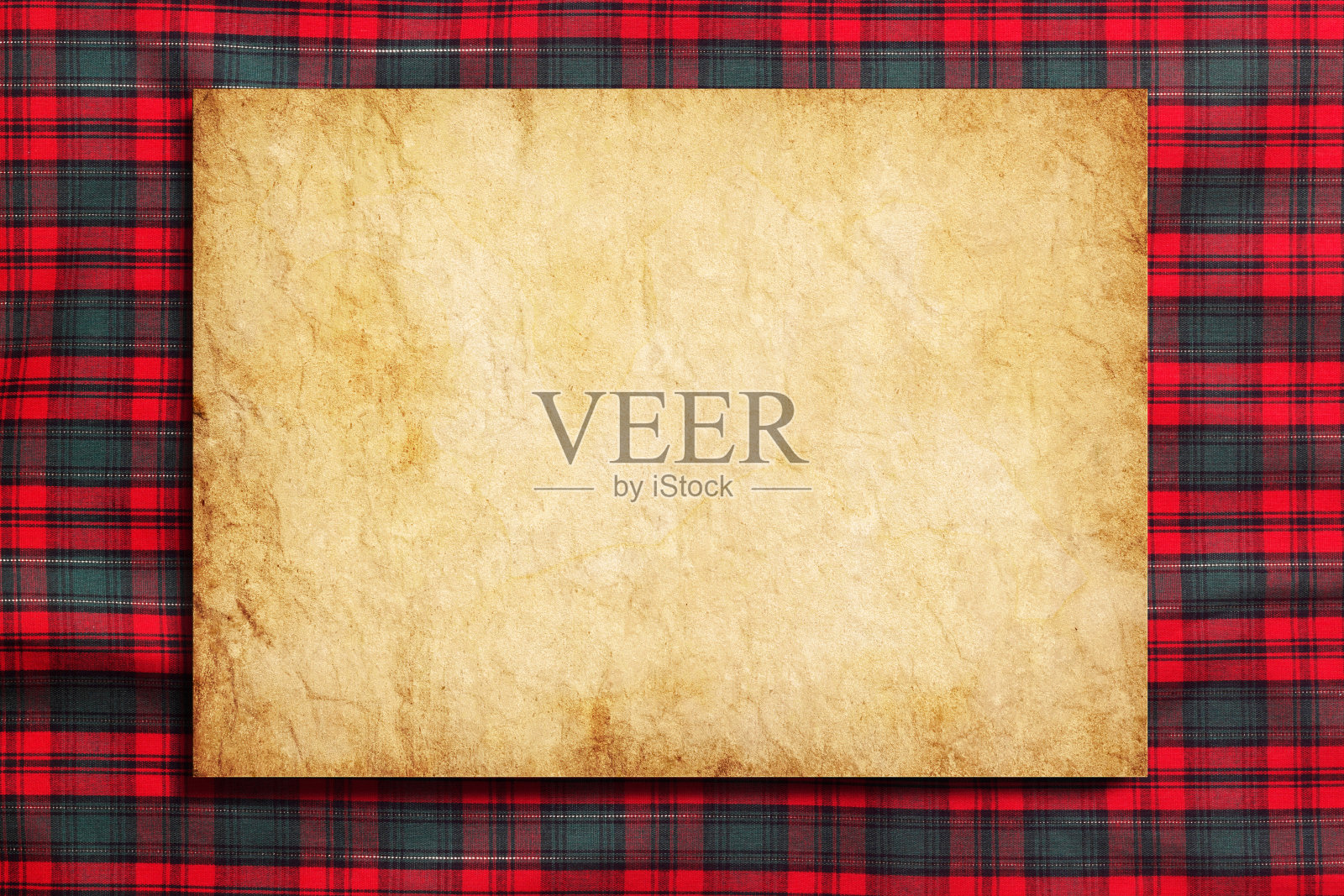 圣诞格纹织物上的空白纹理纸照片摄影图片