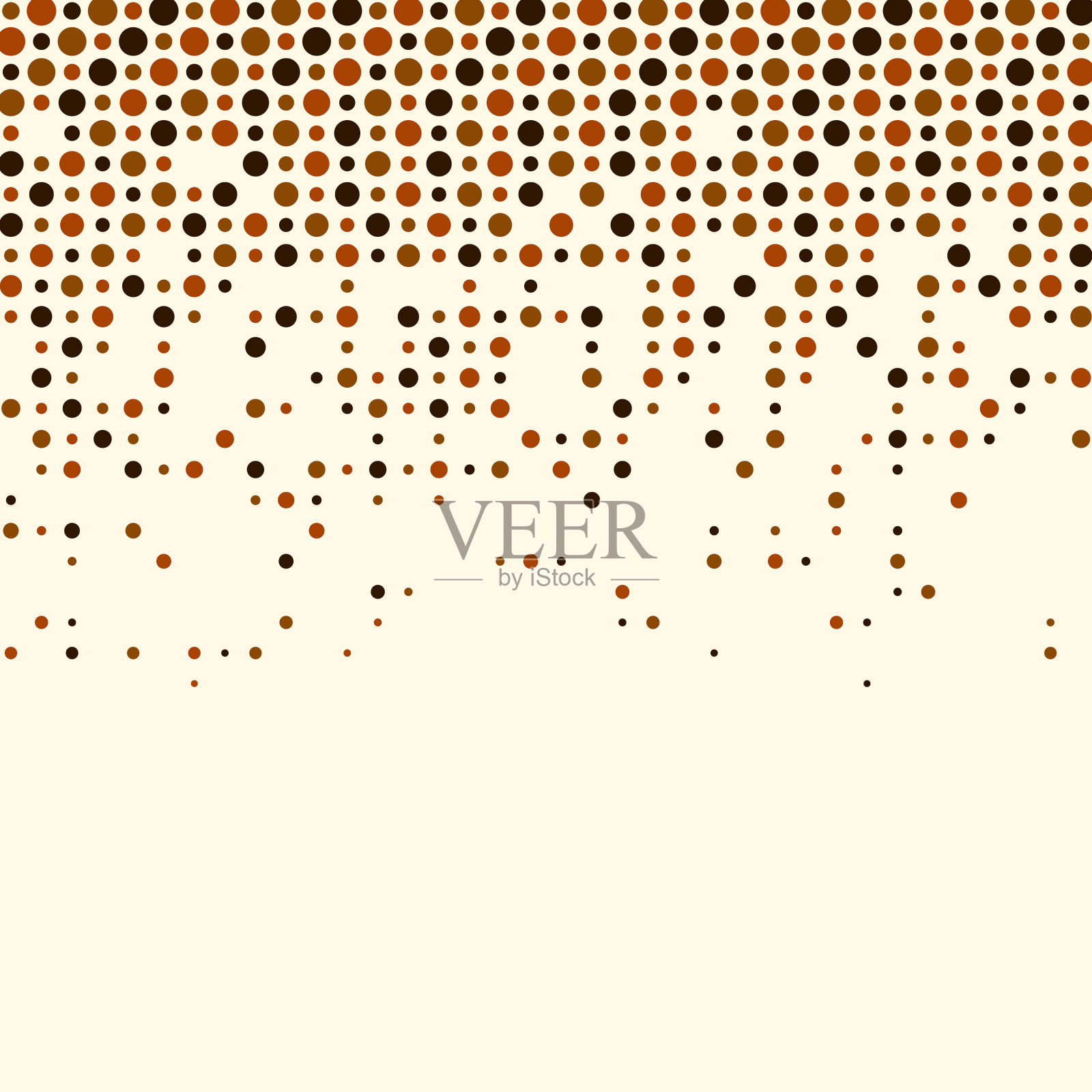 一种渐变图案，以层叠的棕色圆点逐渐融入奶油色背景，让人联想到像素化效果。插画图片素材
