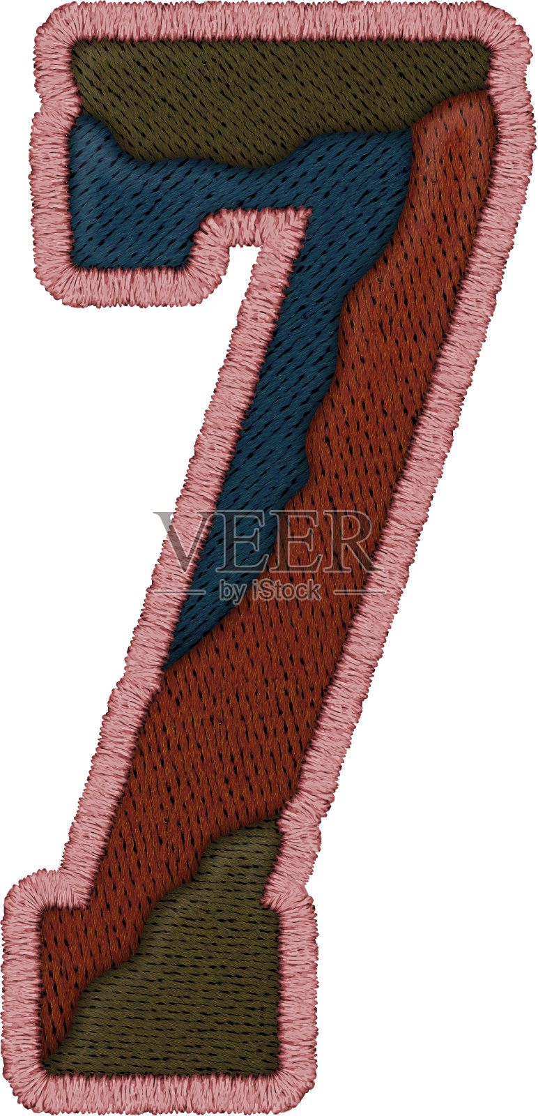 数字7拼接字母-绗缝字母风格插画图片素材