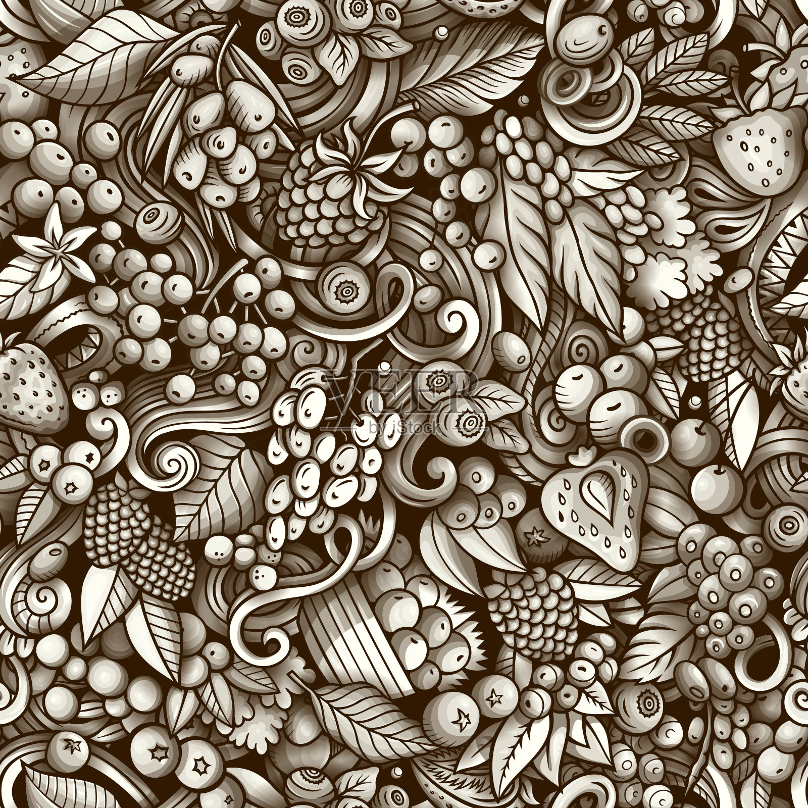 卡通涂鸦浆果无缝图案插画图片素材