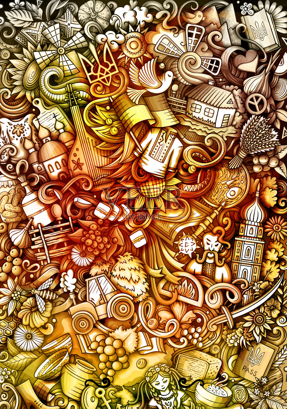 乌克兰涂鸦横幅。卡通矢量传单。插画图片素材