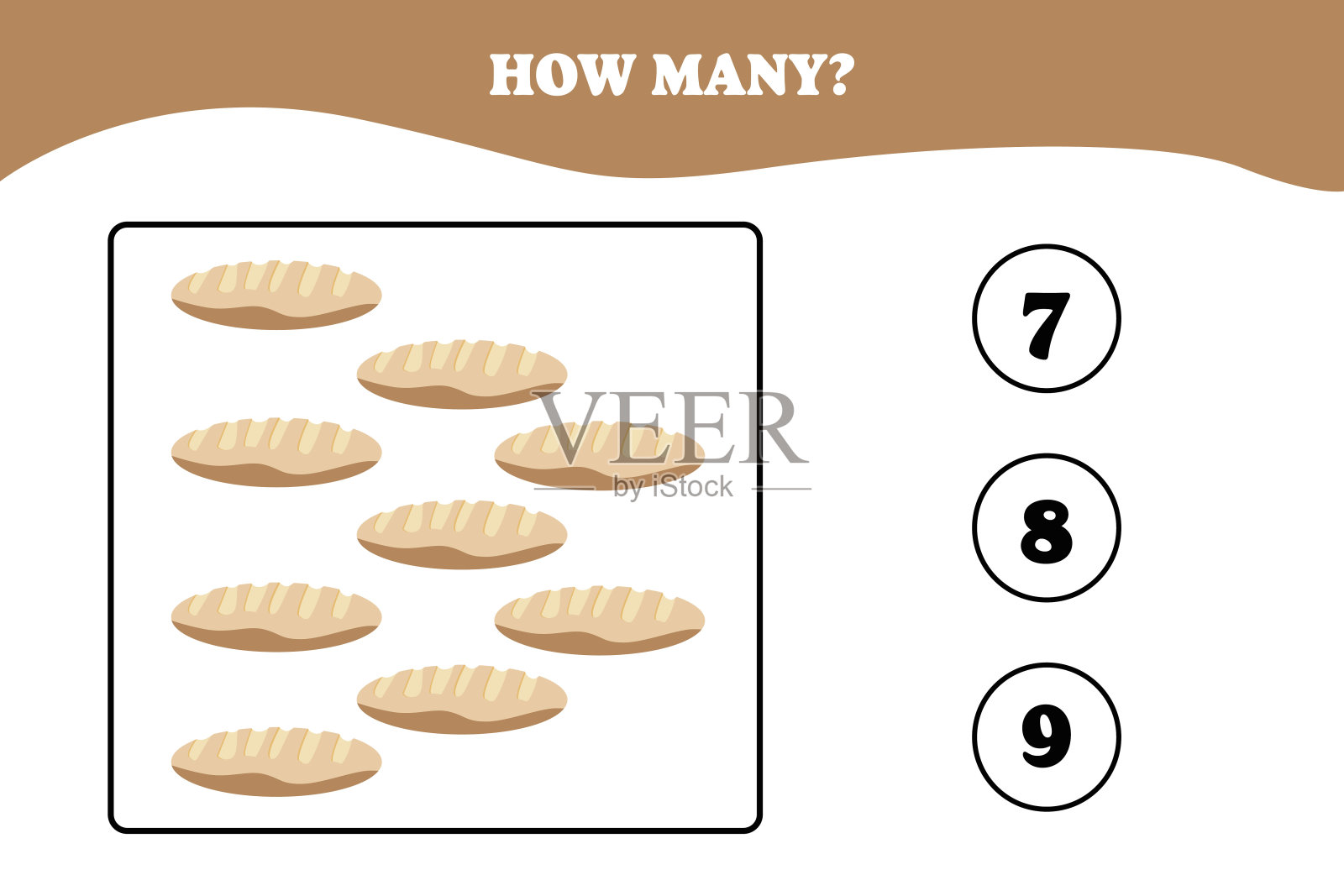 有多少个面包?儿童数数游戏。插画图片素材