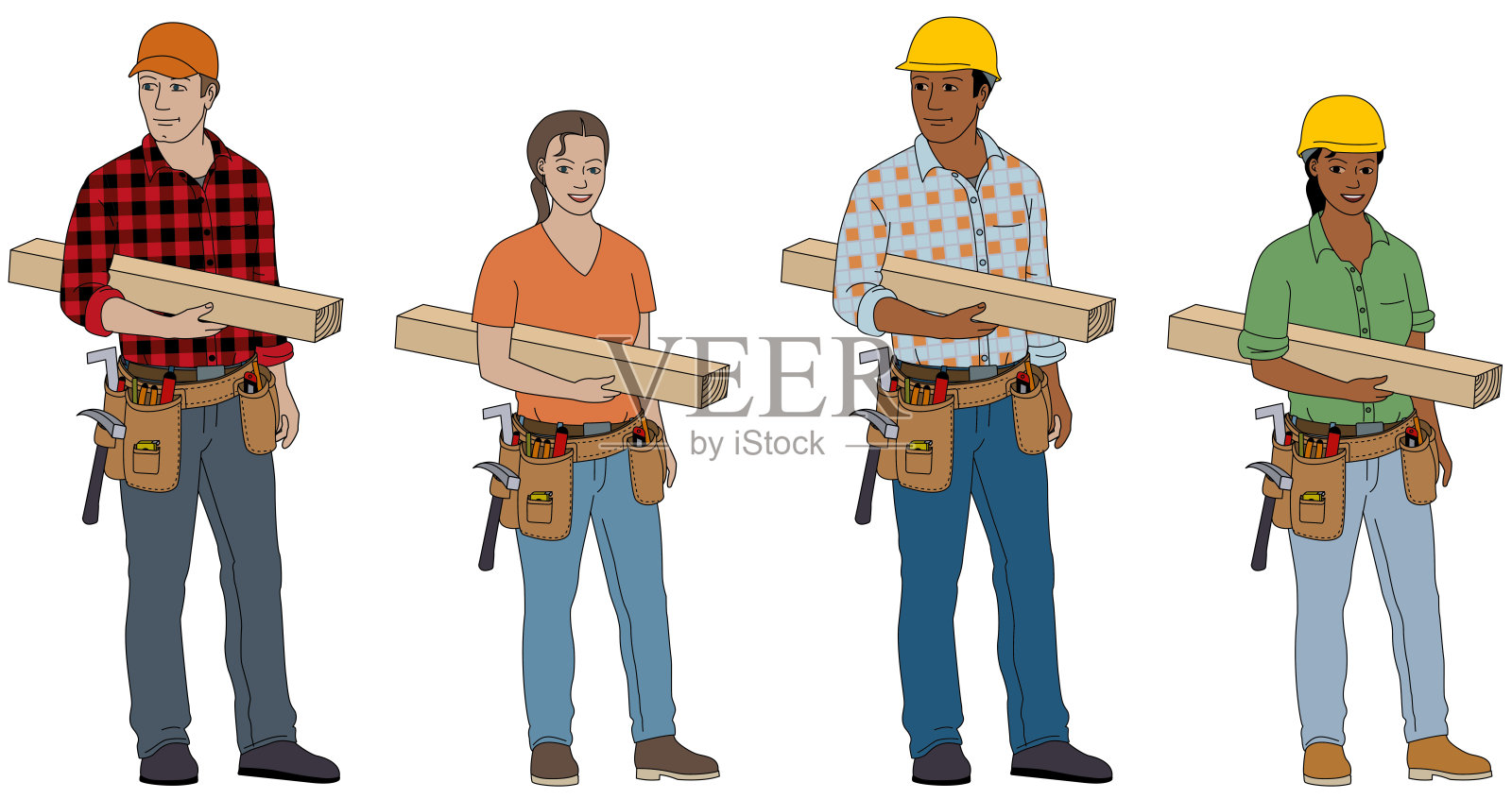 男木匠和女木匠插画图片素材