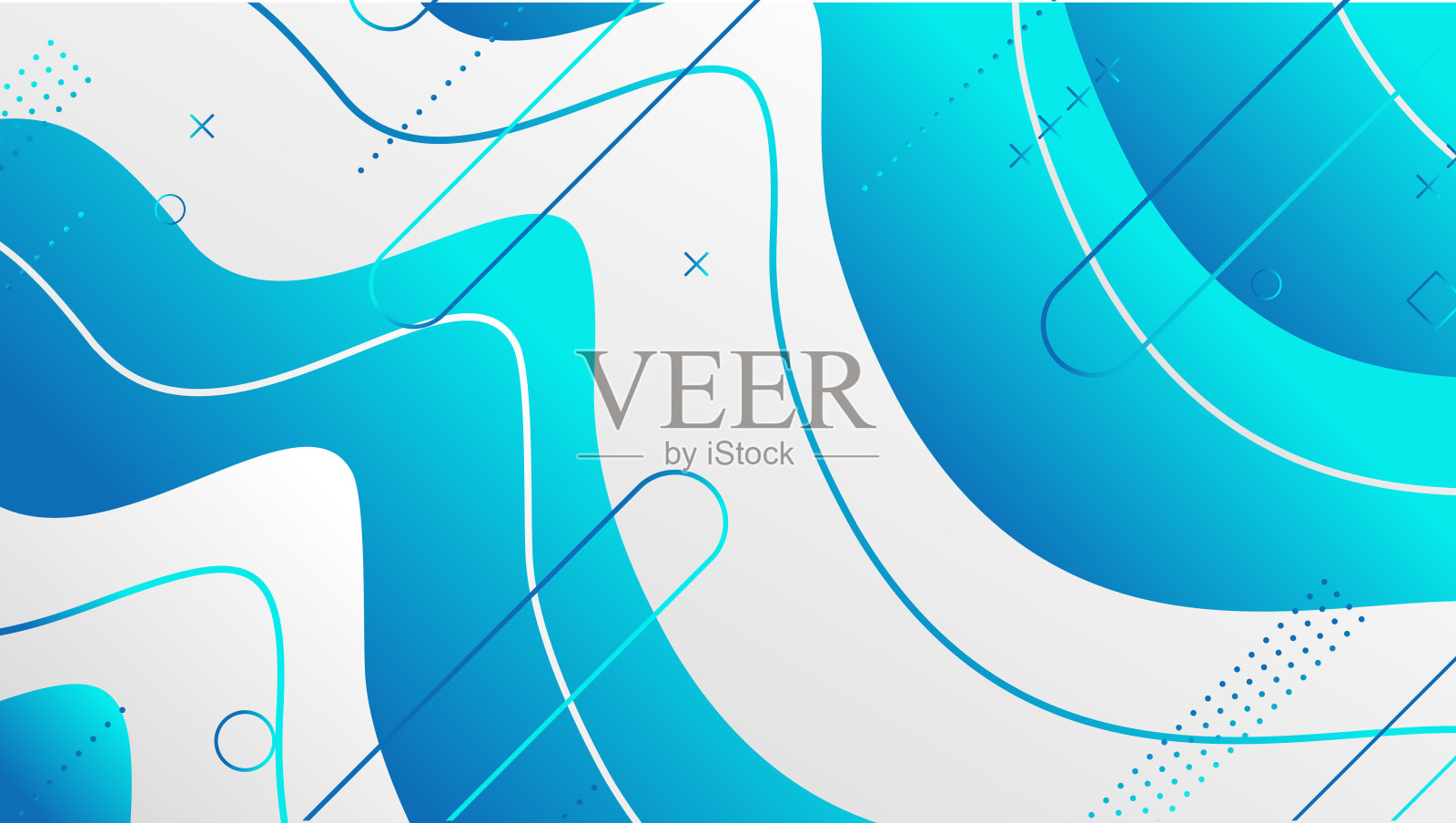 抽象的蓝色波浪梯度几何形状的背景设计。插画图片素材