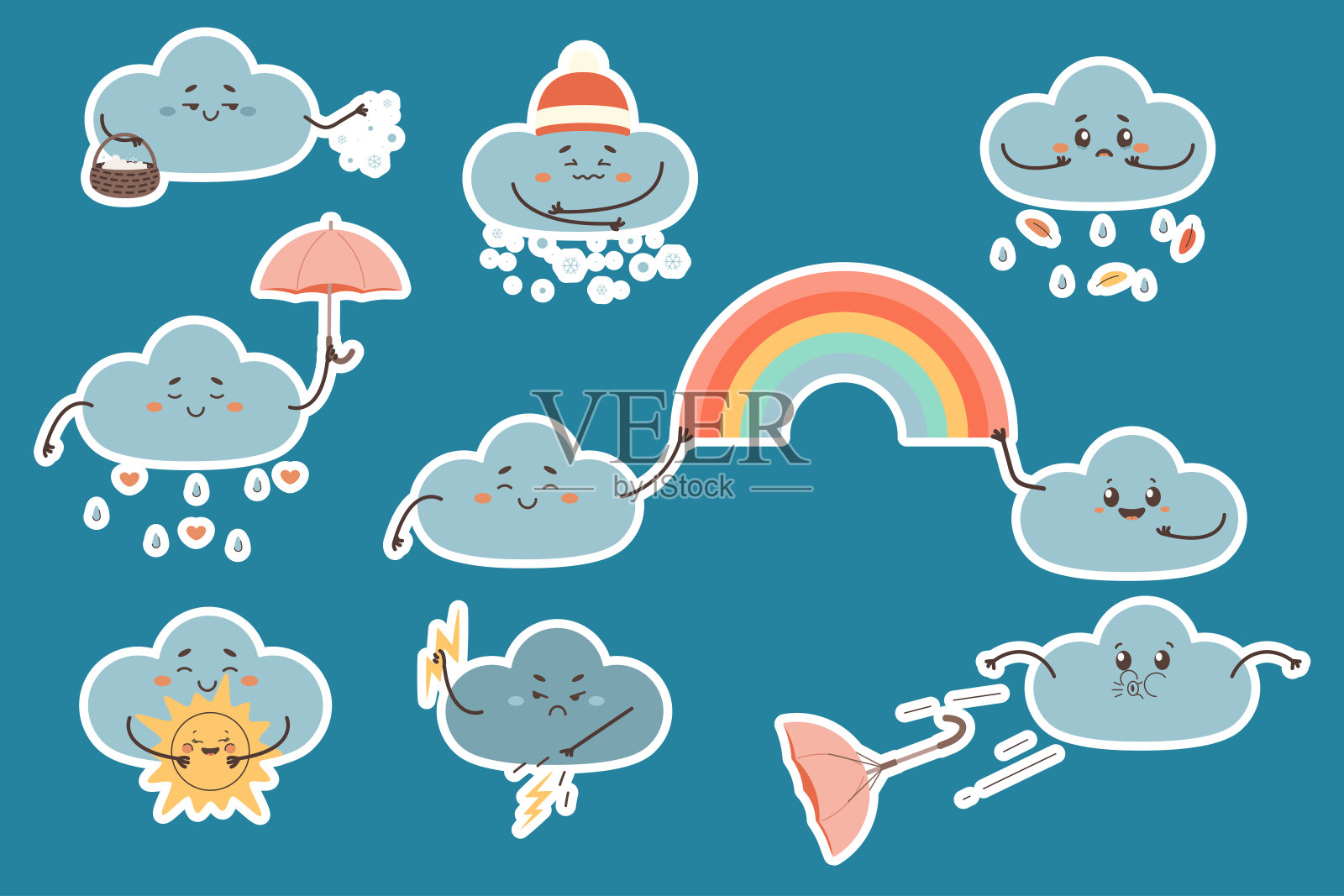 贴纸天气卡通人物集剪贴艺术插画图片素材