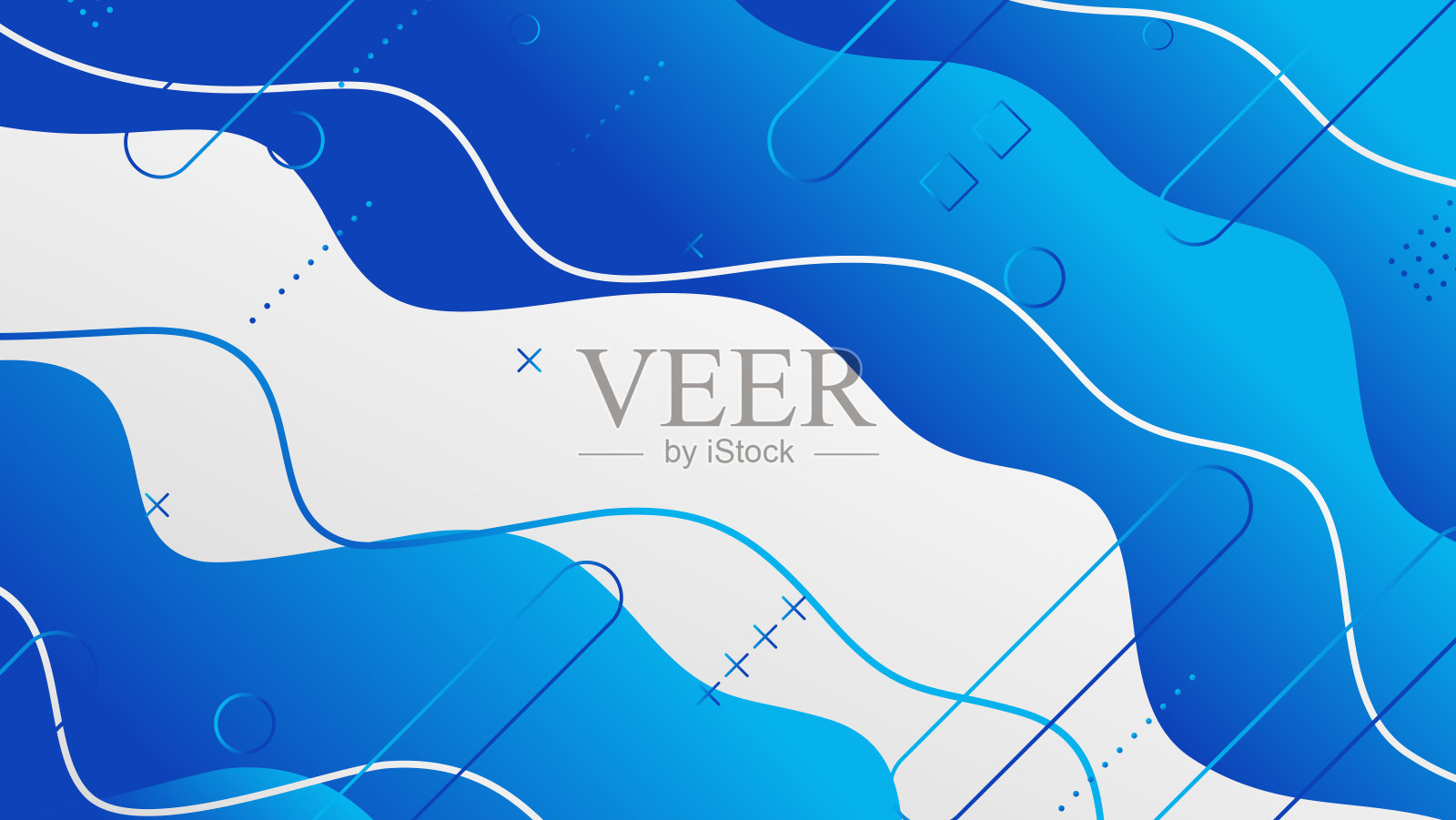 抽象的蓝色波浪梯度几何形状的背景设计。插画图片素材