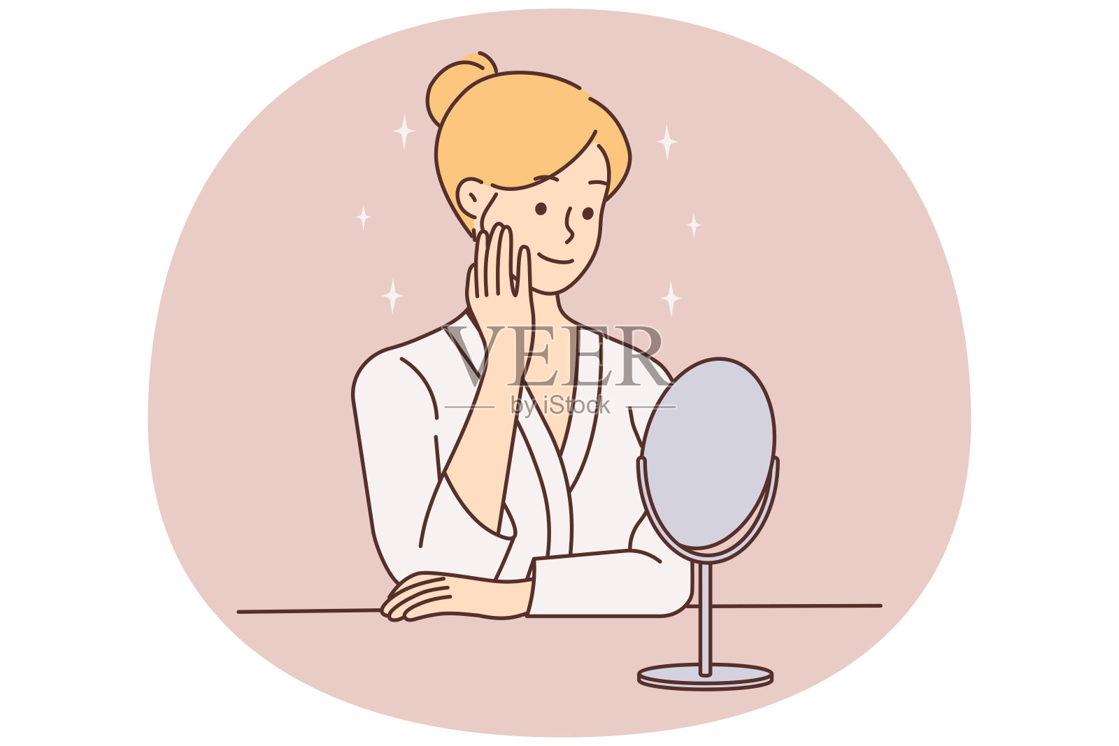 女人照镜子做美容手术插画图片素材