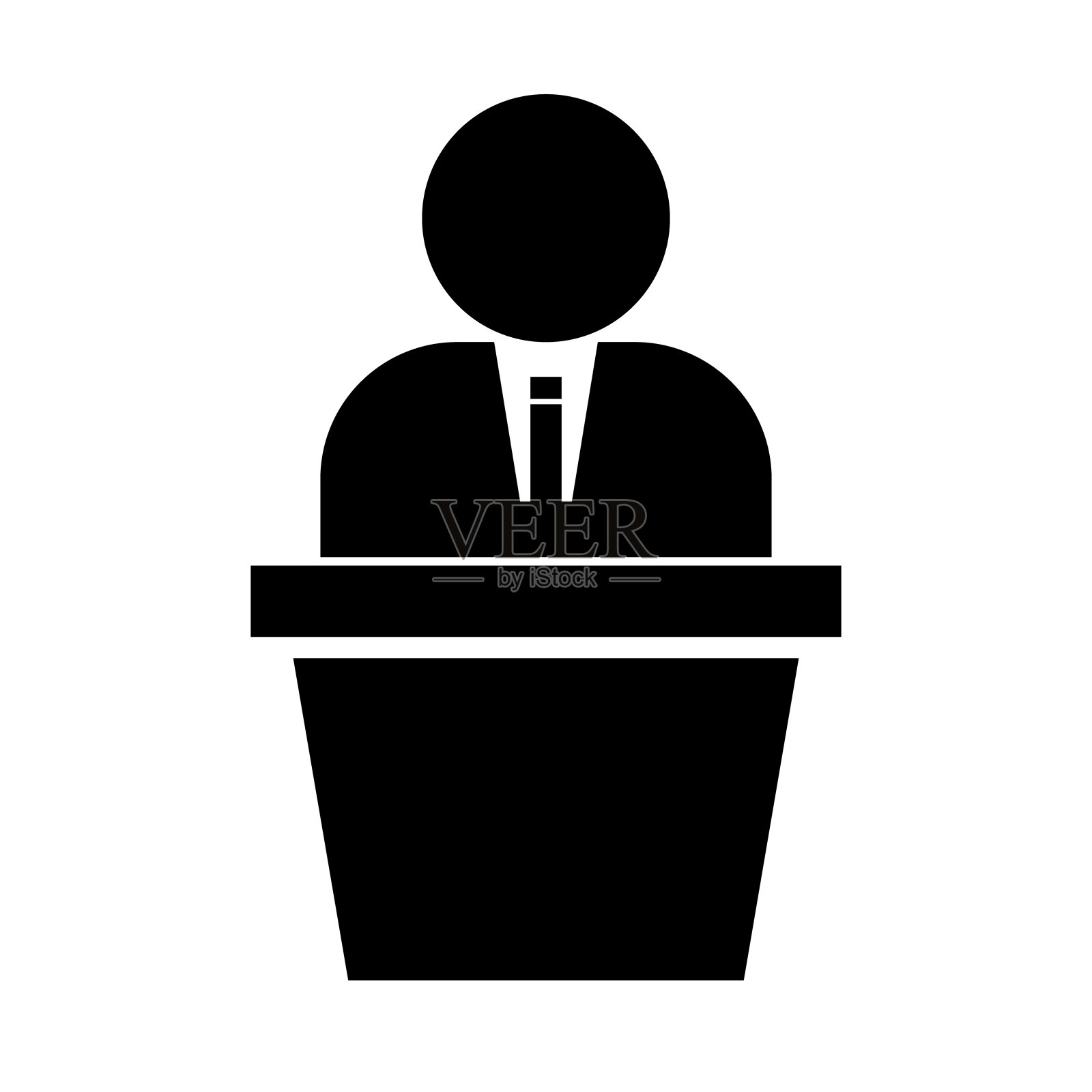 讲台和总统剪影图标。政治家剪影图标。向量。插画图片素材