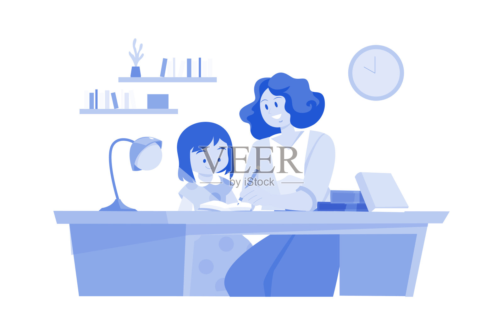 女性家庭教师在家教学插画图片素材