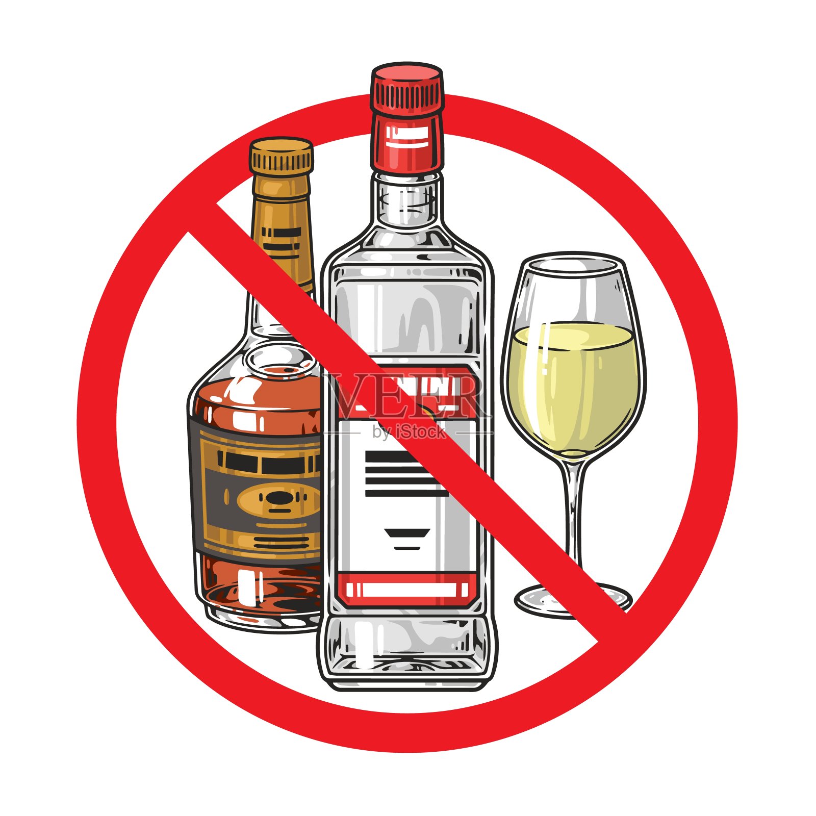 禁酒问题标签五颜六色插画图片素材