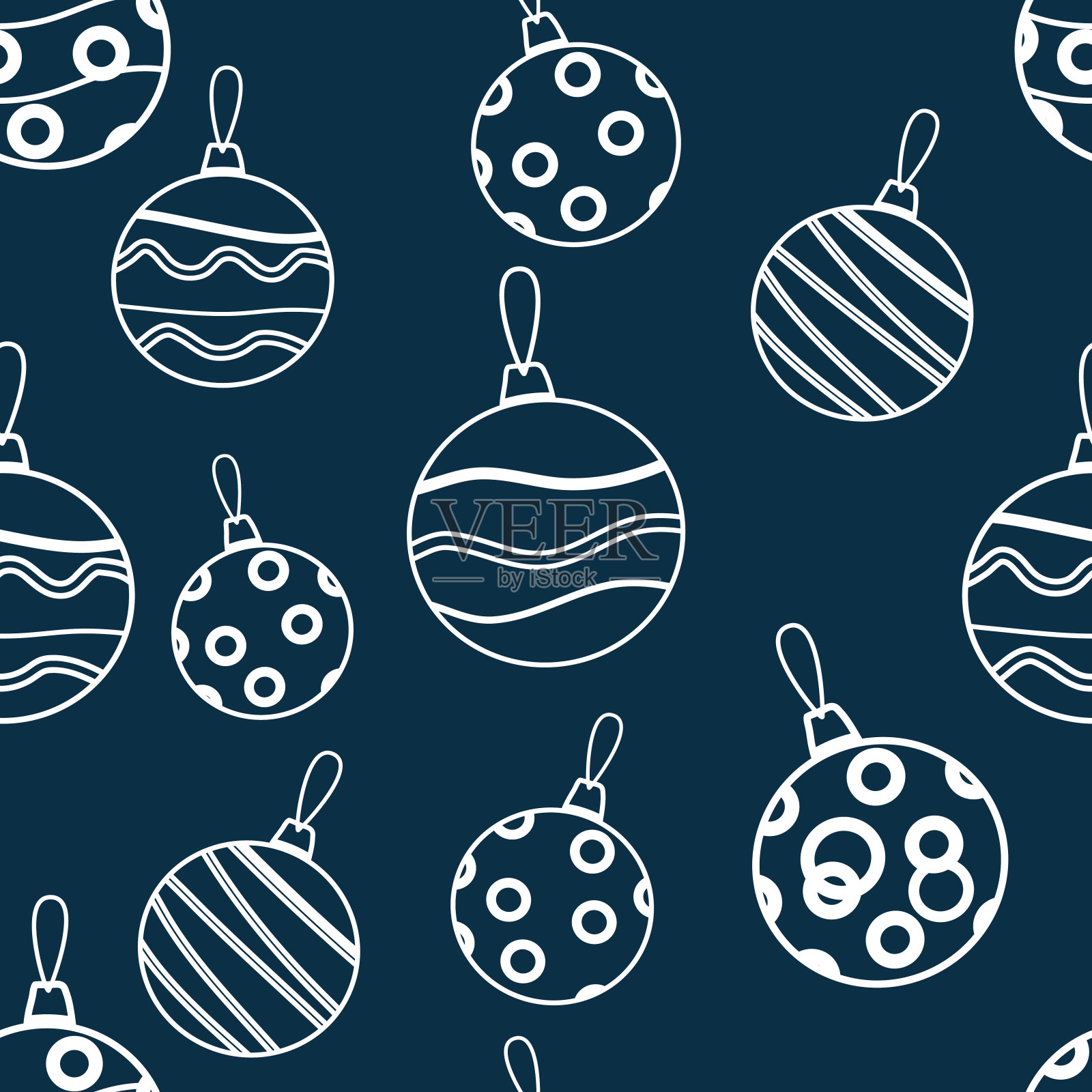 无缝图案圣诞玩具，复古涂鸦球装饰插画图片素材