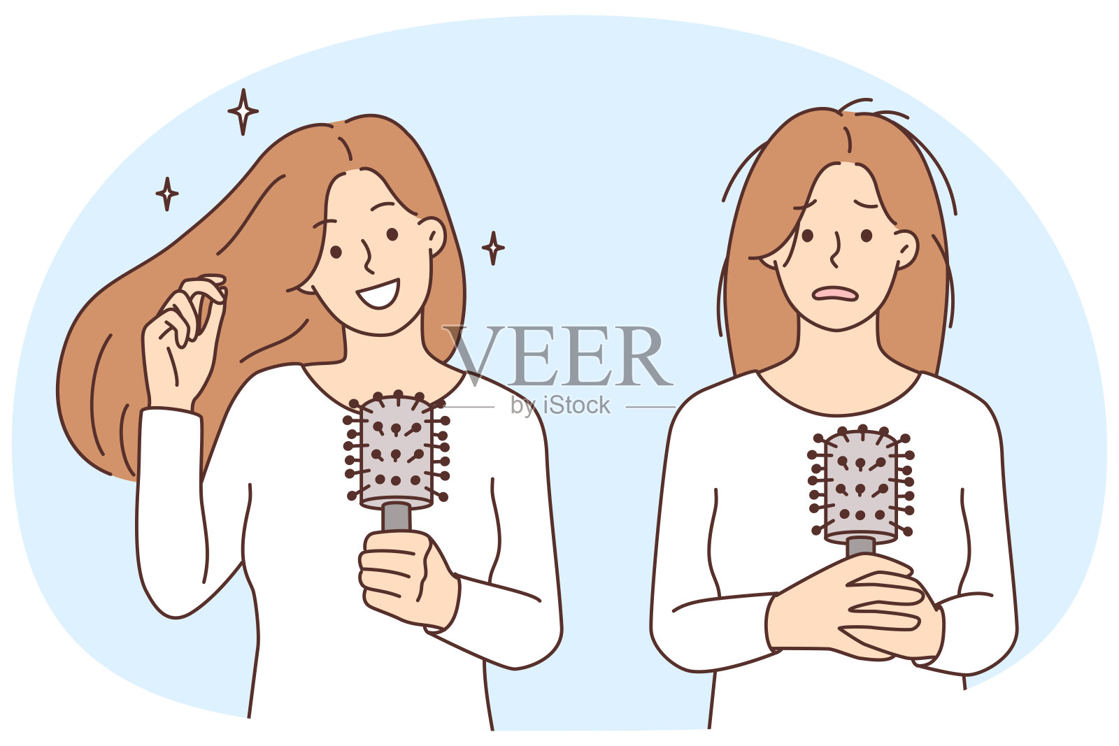 女性护发前后对比插画图片素材