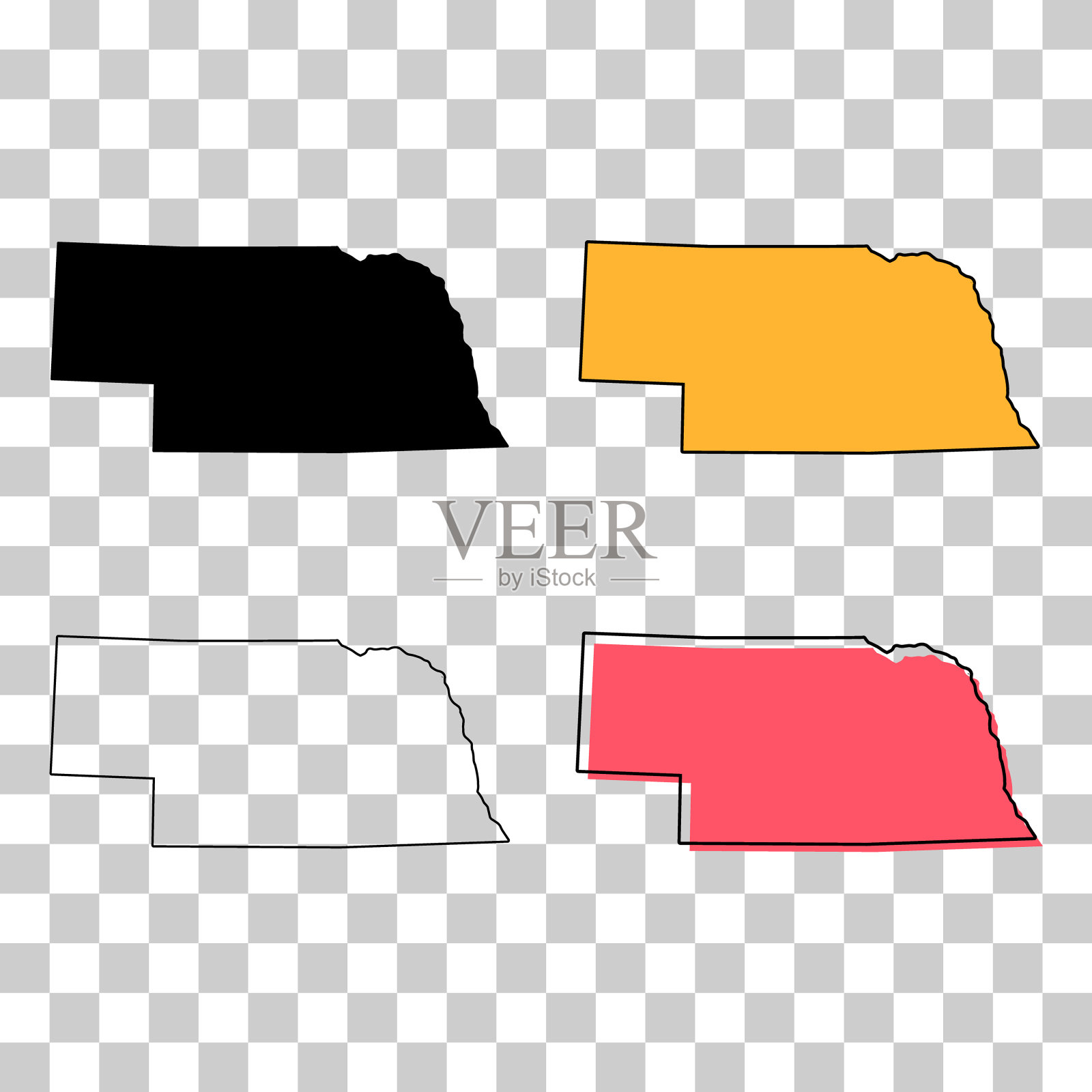 内布拉斯加州地图，美利坚合众国。平面概念图标矢量插图插画图片素材