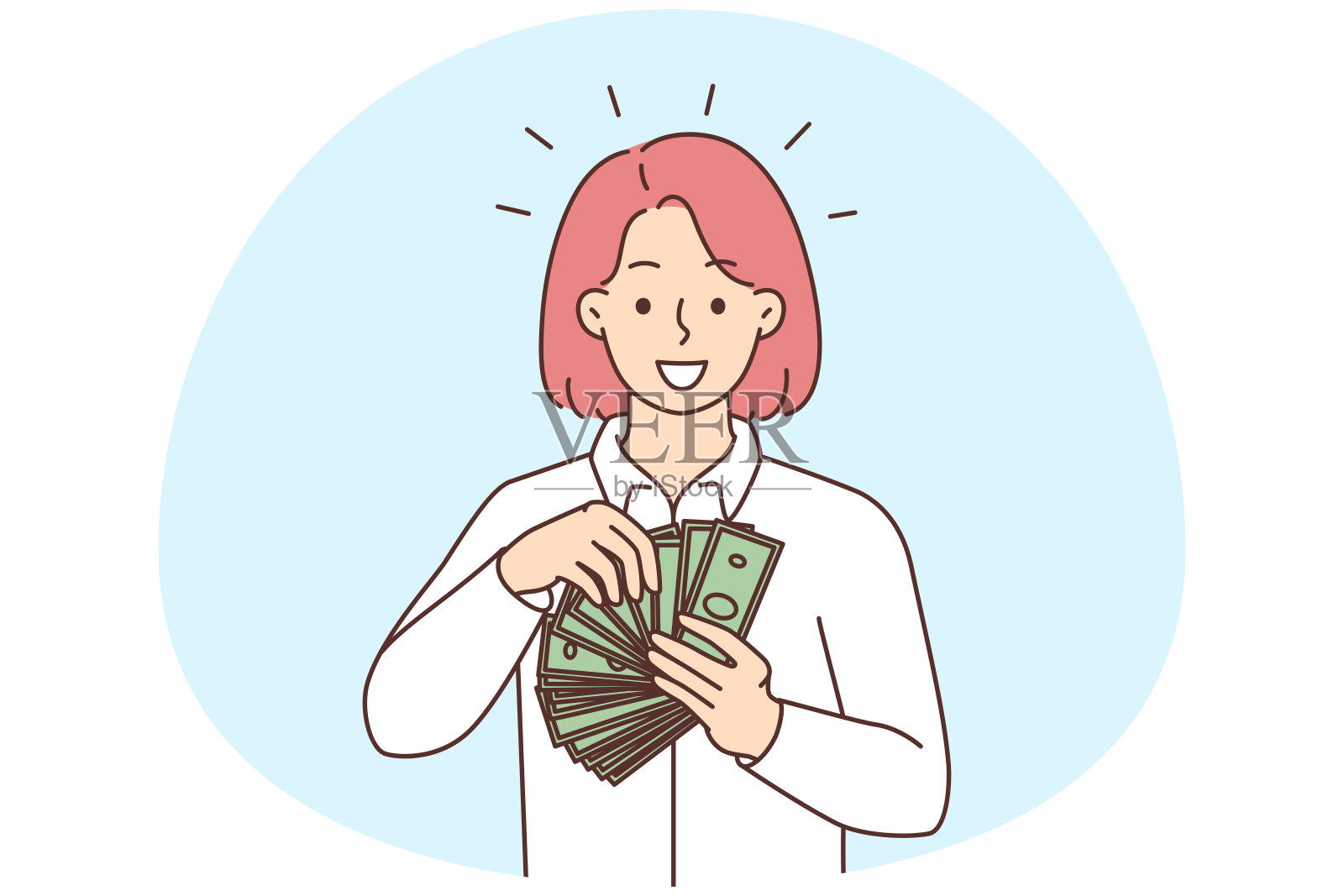 微笑的女人手里拿着钱插画图片素材