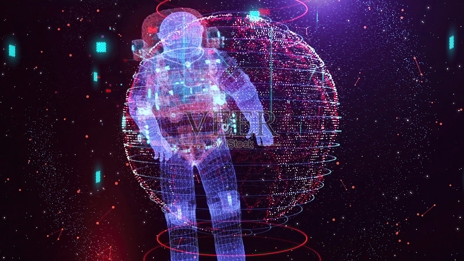 宇航员网格，粒子背景照片摄影图片