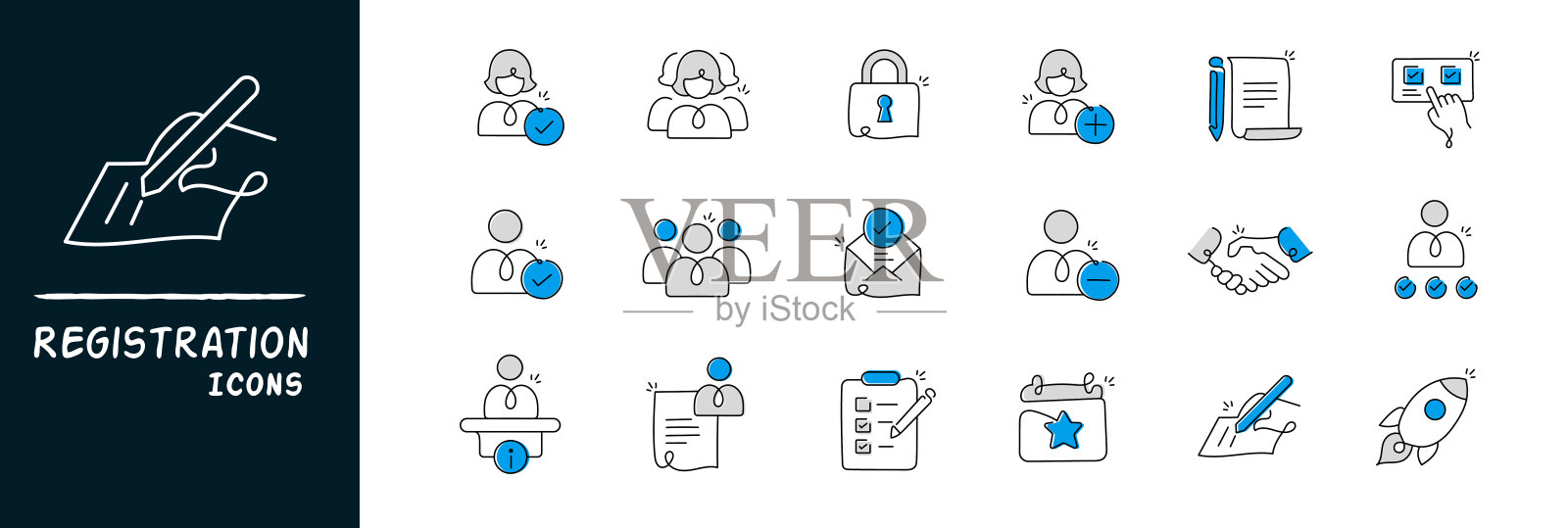 注册图标。各种注册符号和帐户创建图形的无缝注册过程。插画图片素材