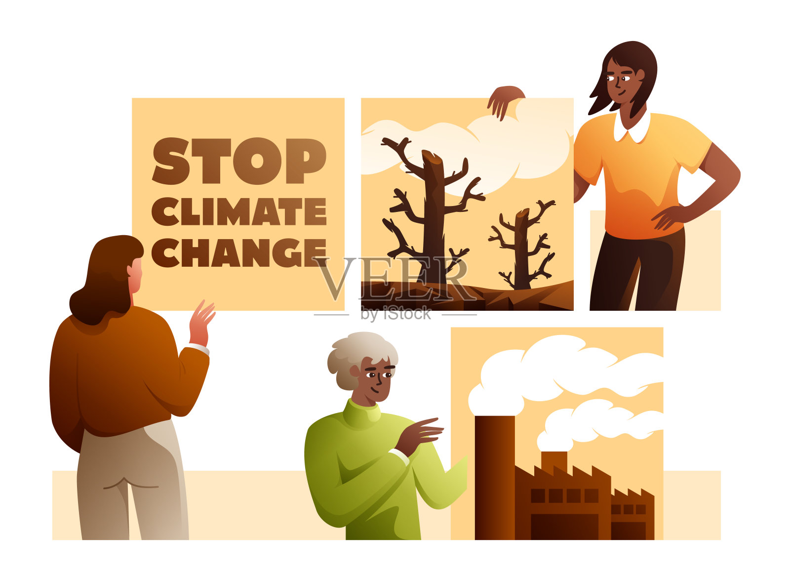 停止气候变化插图设计的矢量插图。全球变暖，危机，危险，干旱，森林砍伐，环境。插画图片素材