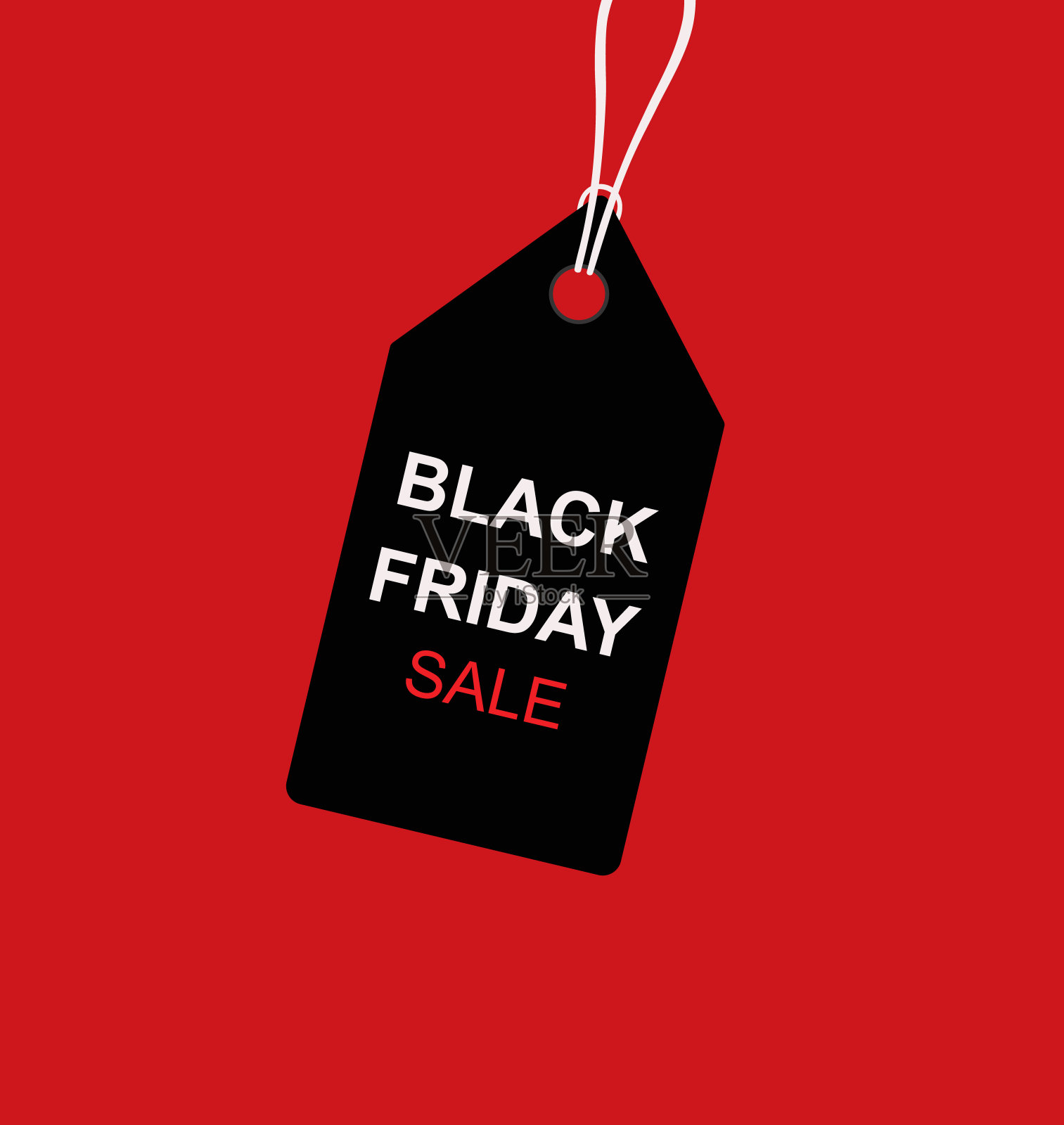 黑色星期五销售标签挂在红色背景。折扣，销售和购物的概念插画图片素材