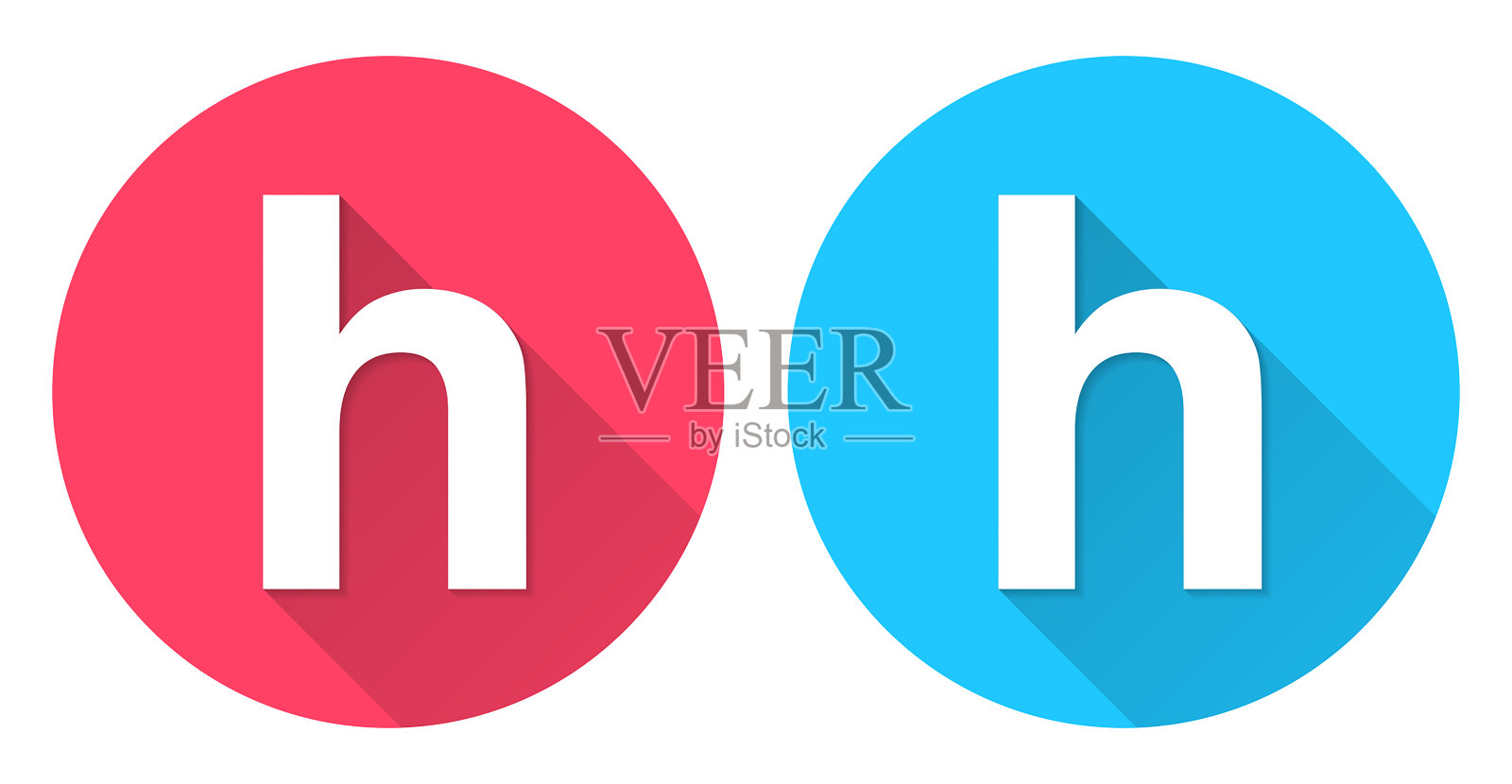 字母h.圆形图标与长阴影在红色或蓝色的背景插画图片素材