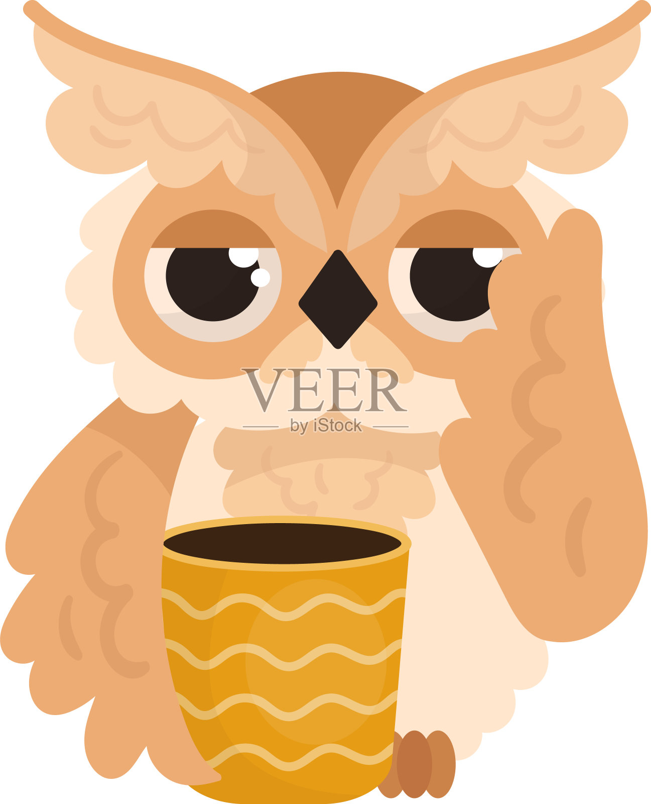 猫头鹰睡鸟喝咖啡插画图片素材