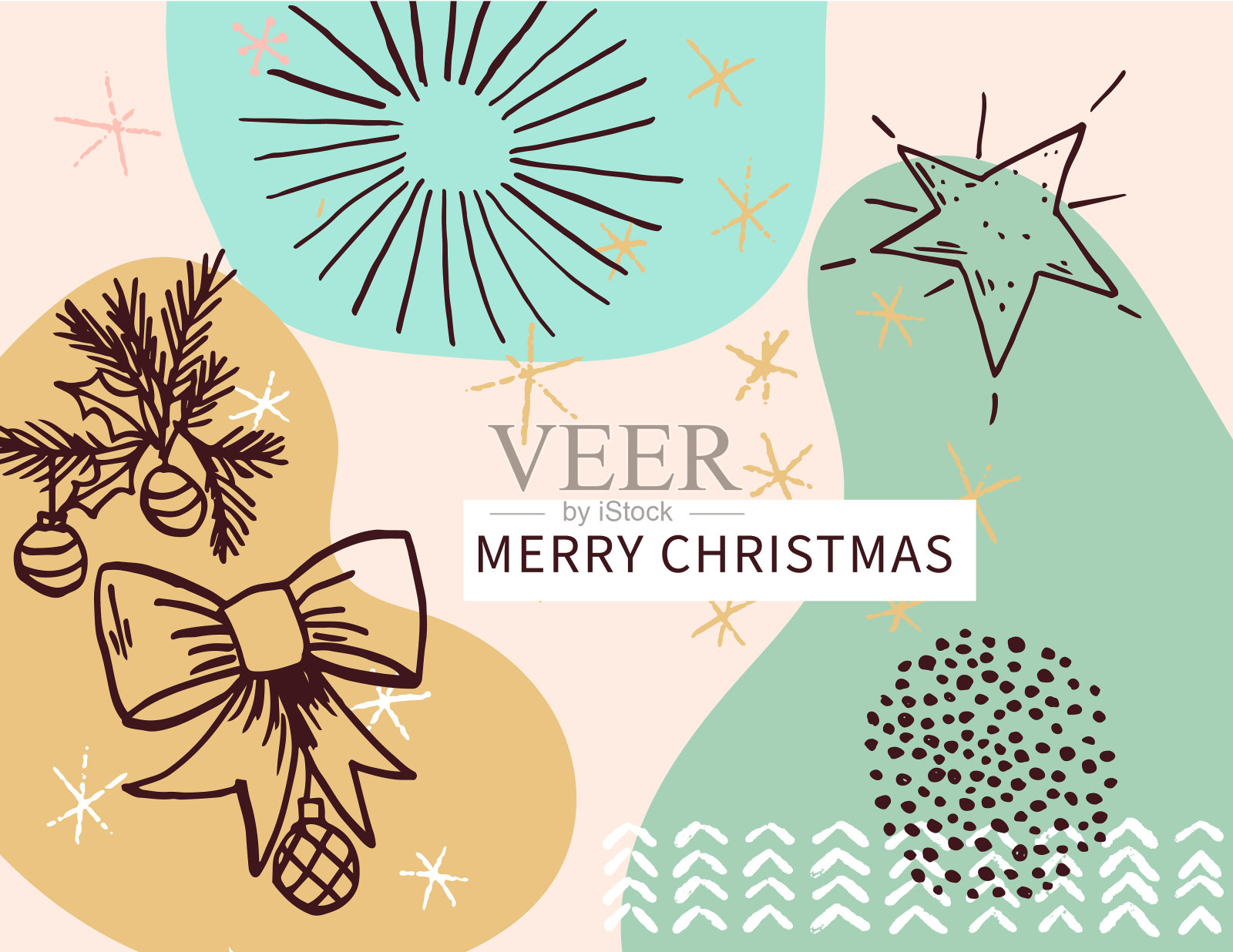 现代圣诞卡与手绘艺术插画图片素材